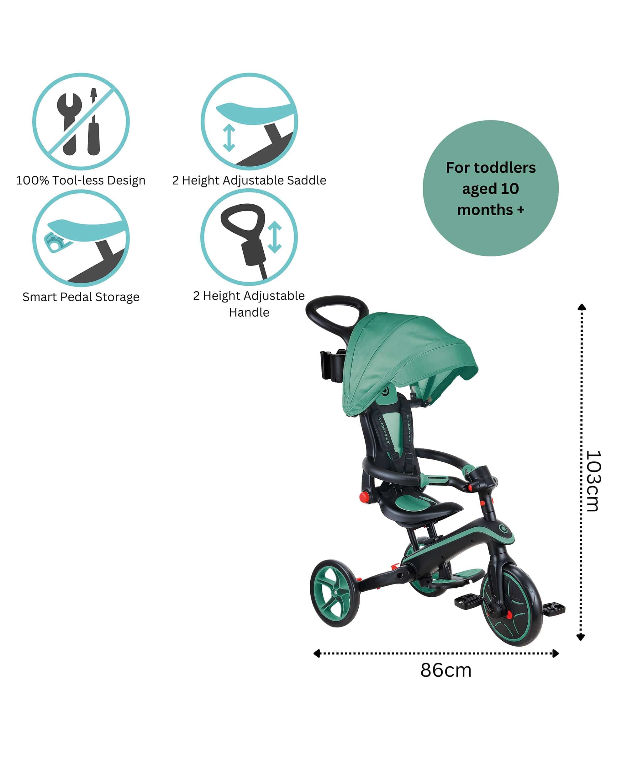 Globber Explorer Foldable 4-in-1 Trike - Olive - Image 9
