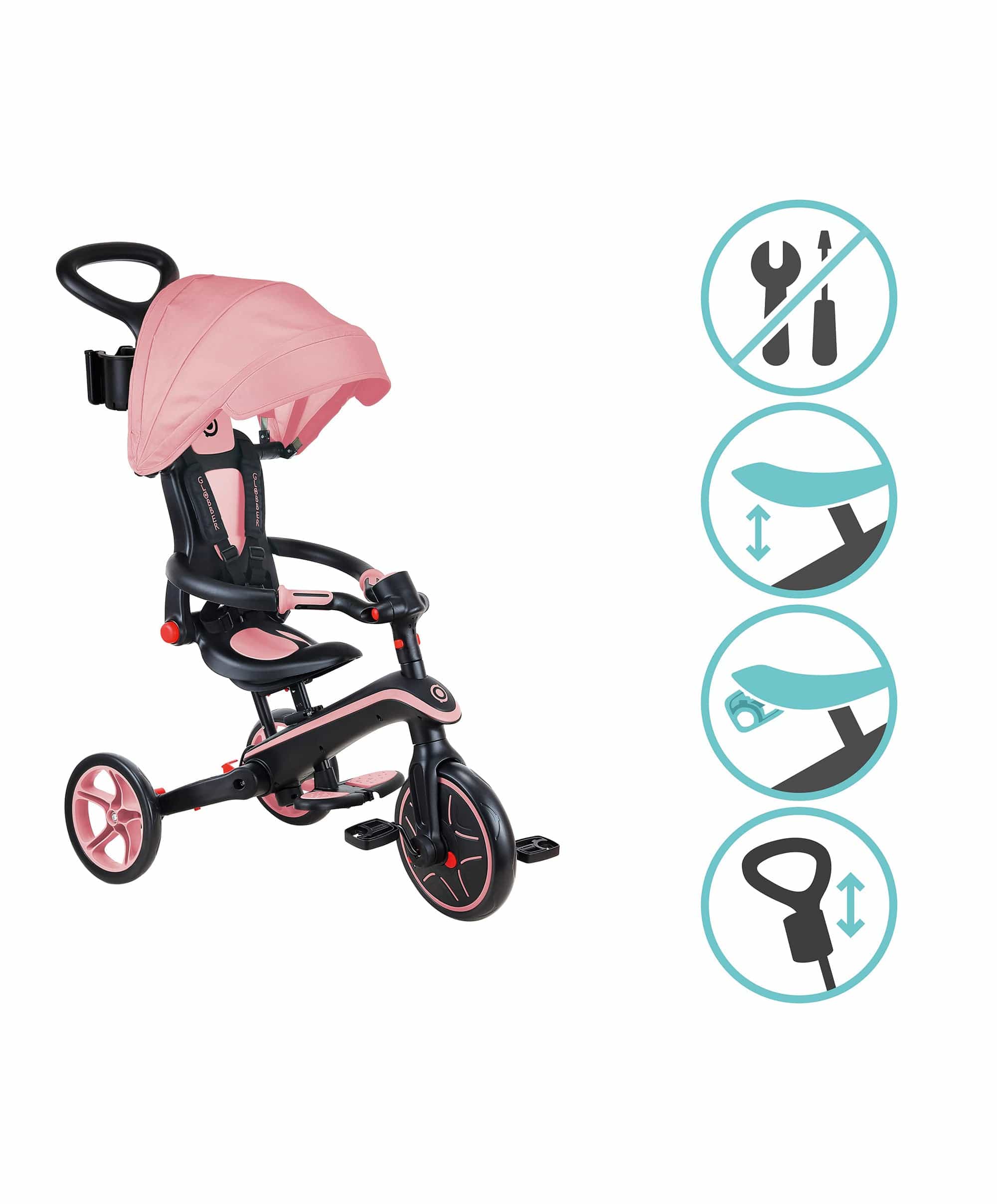 Globber Explorer Foldable 4-in-1 Trike - Pastel Pink - Image 10