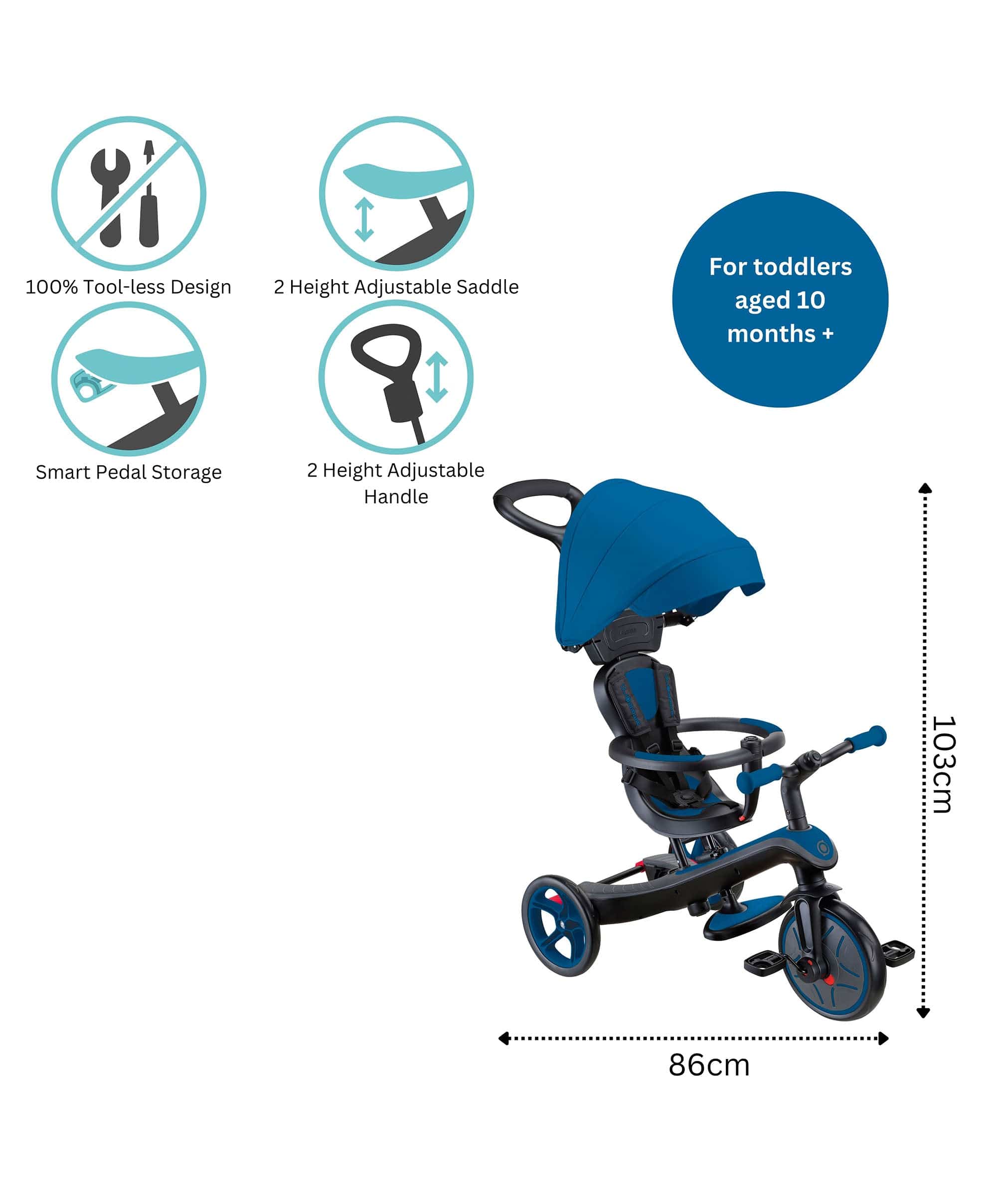Globber Explorer Trike 4 in 1 – Royal Blue - Image 9