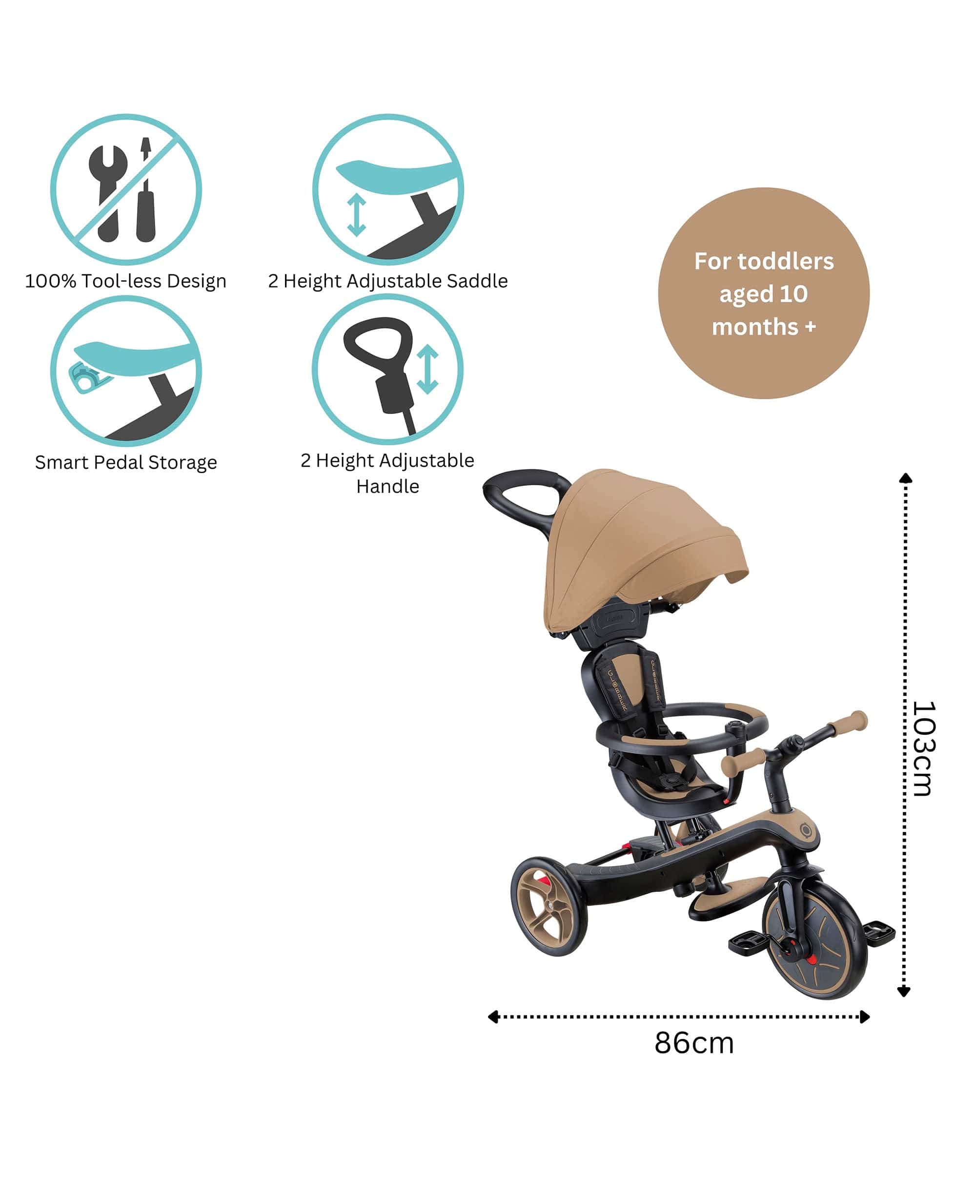 Globber Explorer Trike 4 in 1 - Sand - Image 10