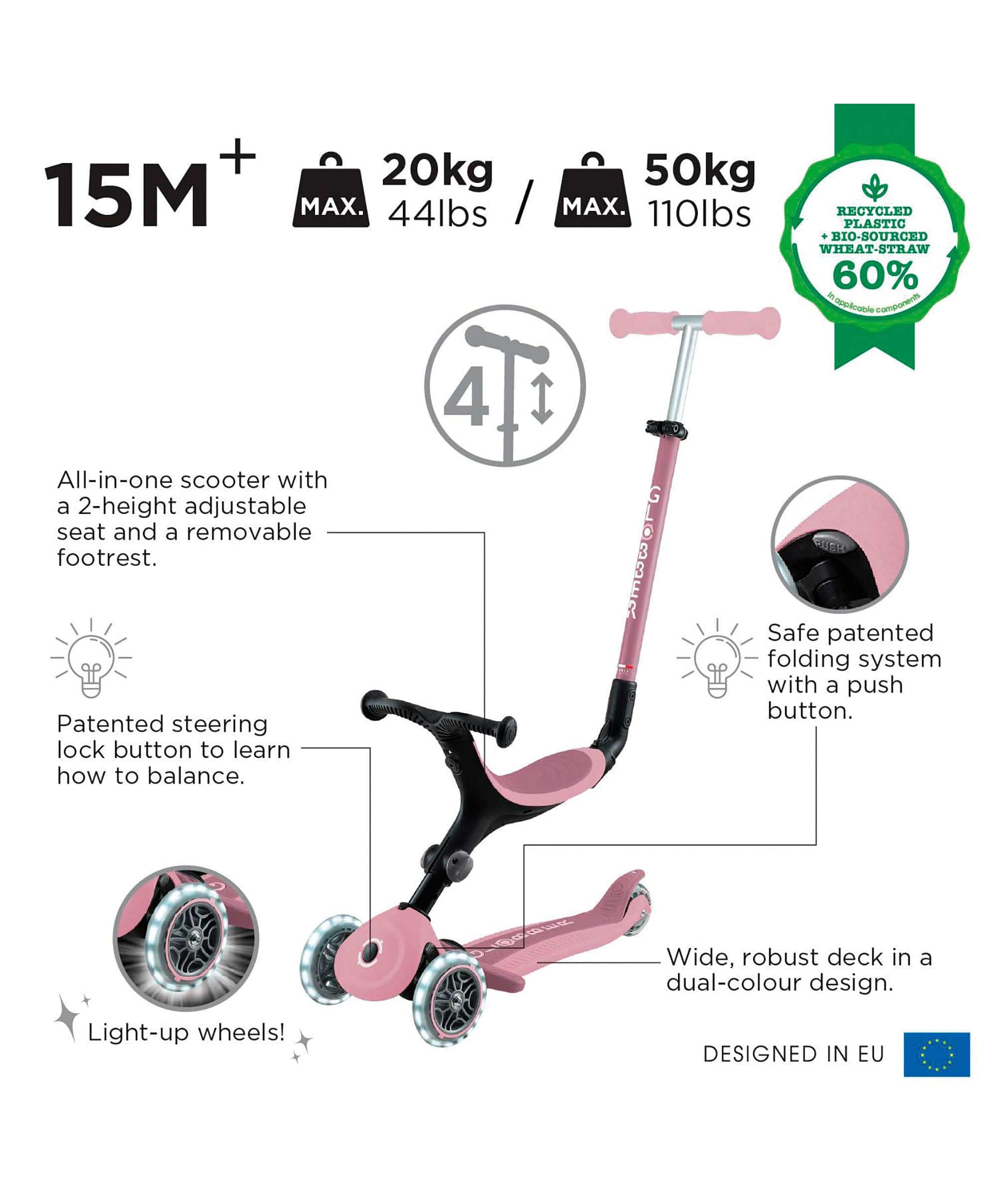 Globber Go Up Active Lights Eco - Berry - Image 11