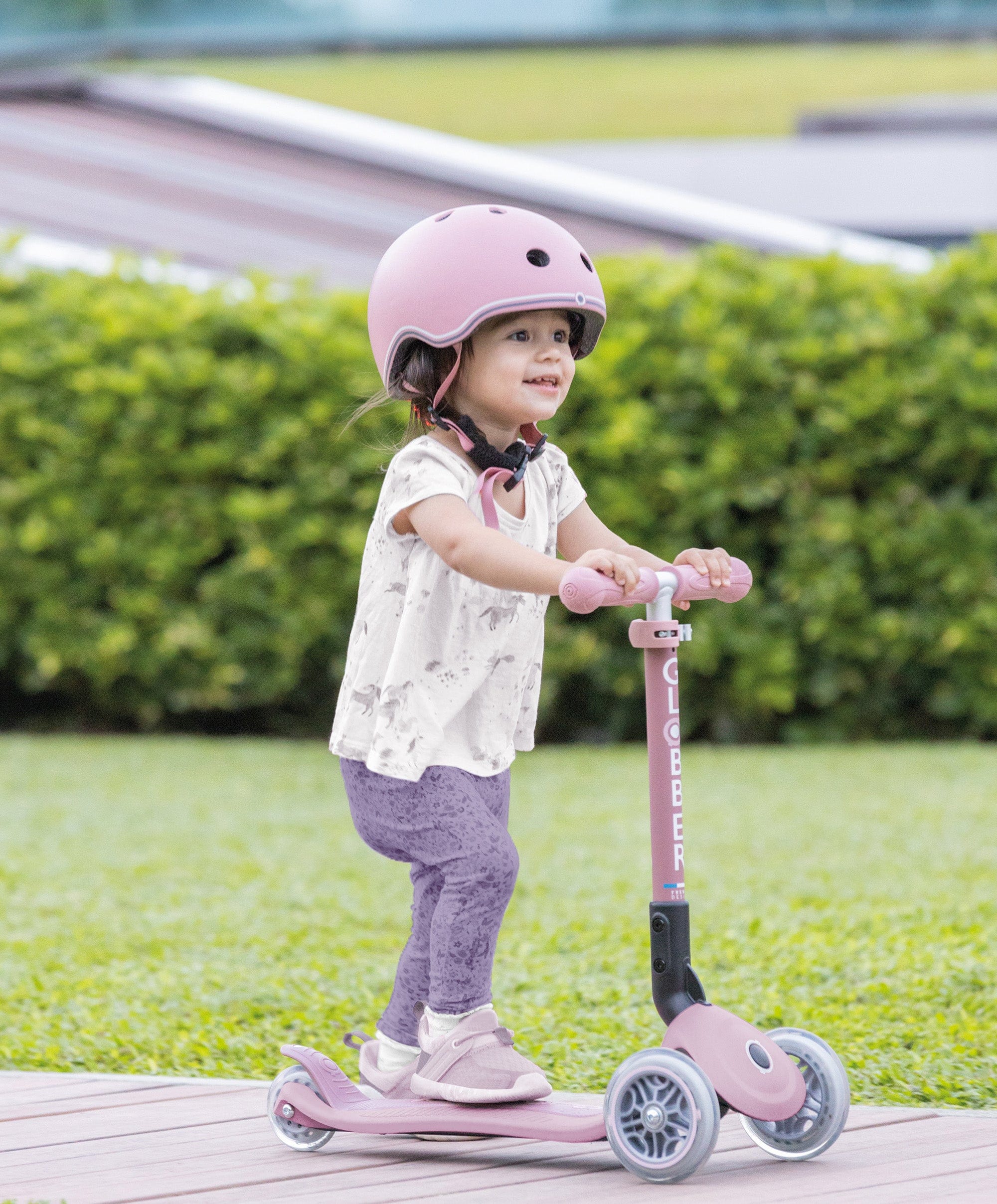 Globber Junior Foldable Lights Eco Scooter - Berry