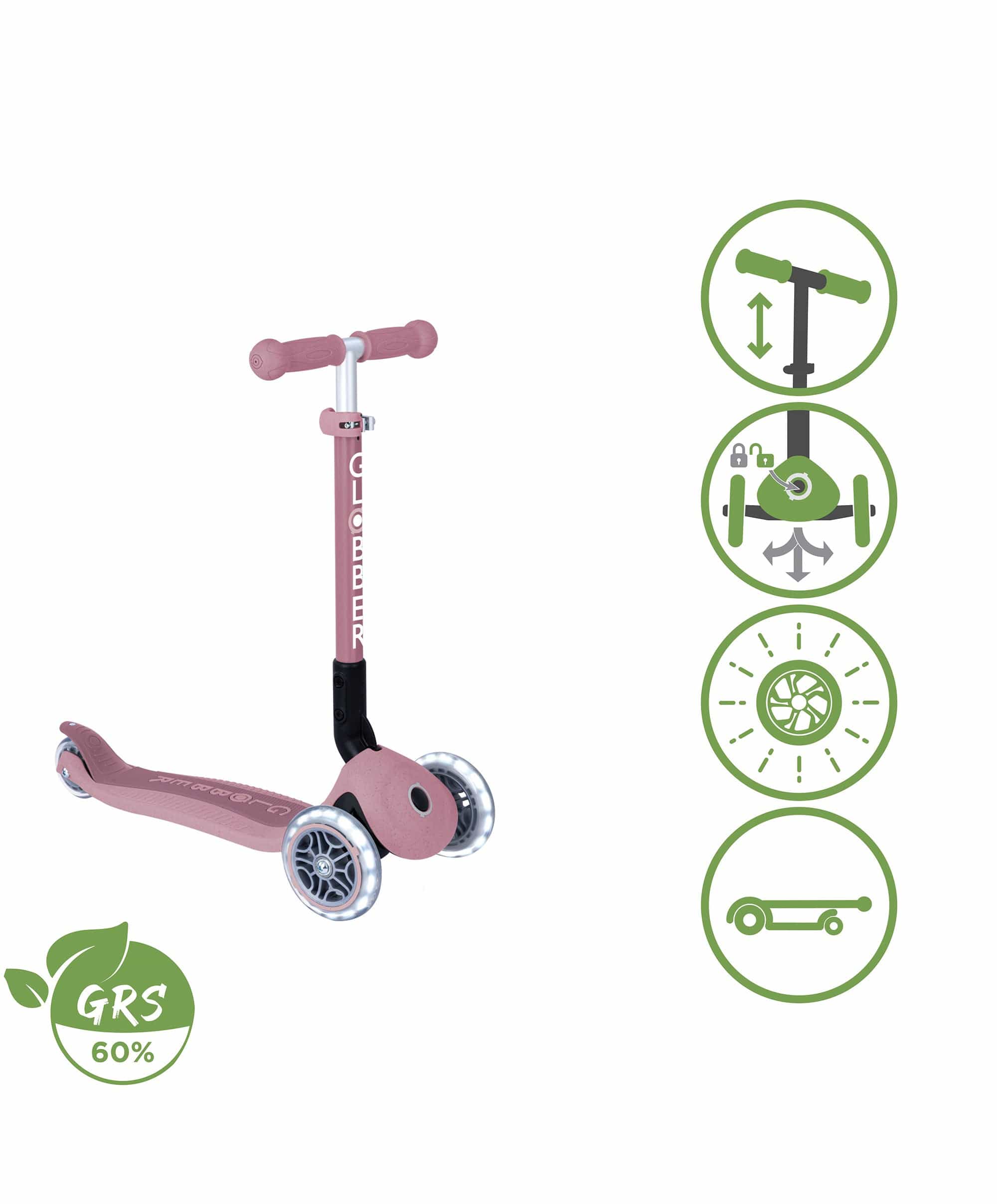 Globber Junior Foldable Lights Eco Scooter - Berry - Image 14