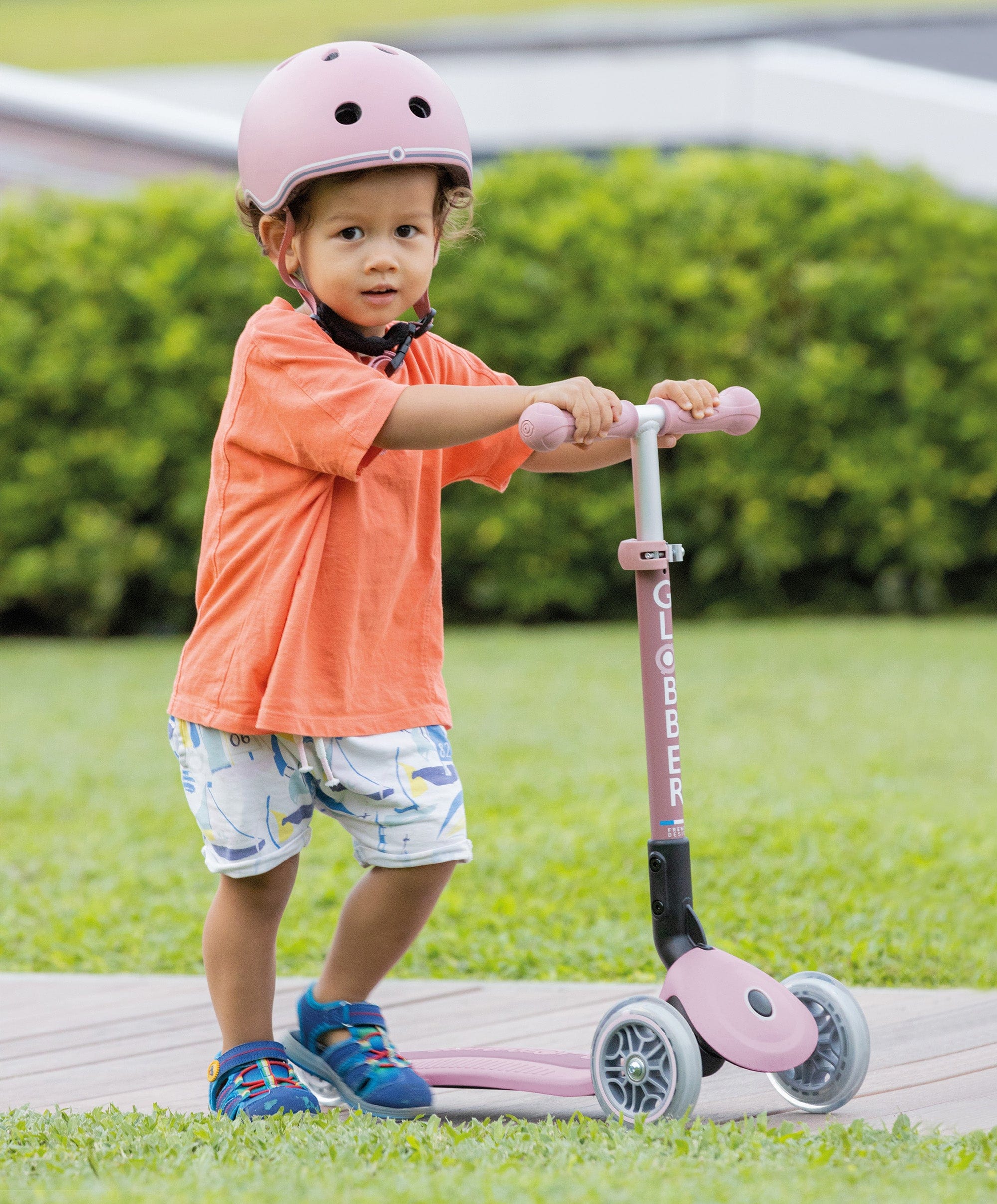 Globber Junior Foldable Lights Eco Scooter - Berry - Image 2