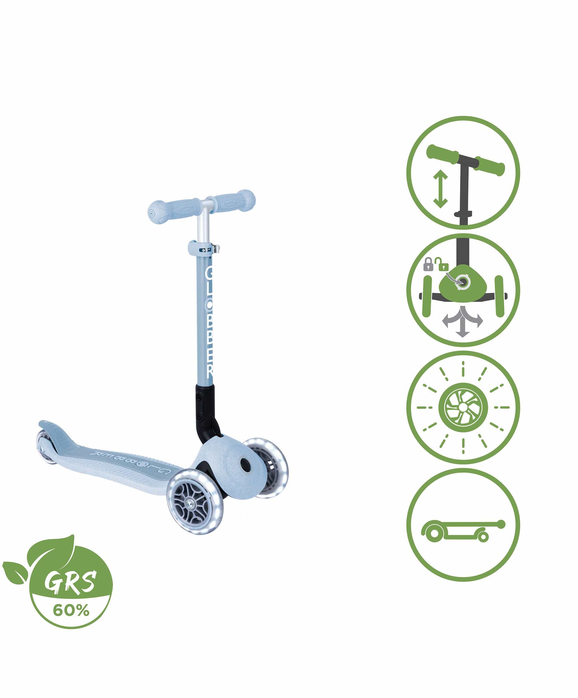 Globber Junior Foldable Lights Eco Scooter - Blueberry - Image 13