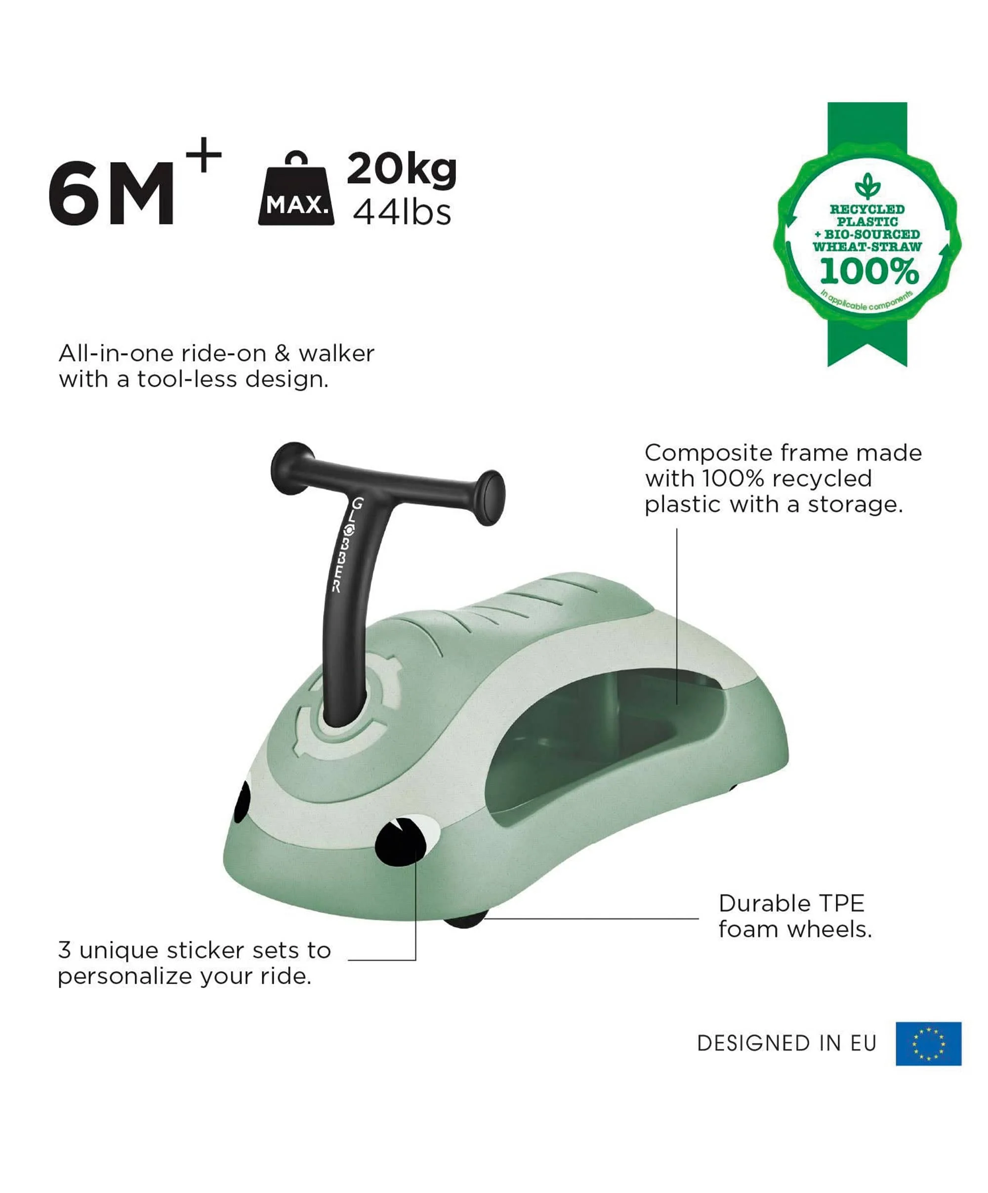 Globber Baby Walker 2in1 Ecologic - Pistachio - Image 8