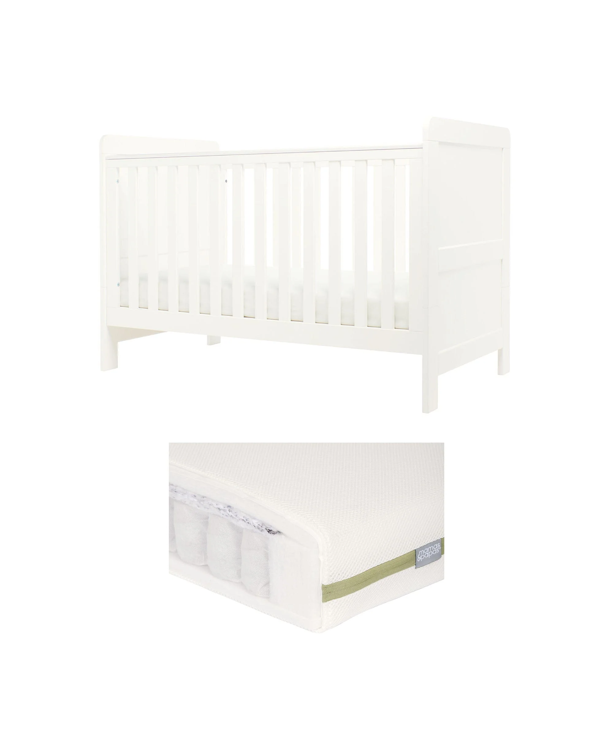 Hampden Cotbed & Premium Pocket Spring Cotbed Mattress Bundle - White