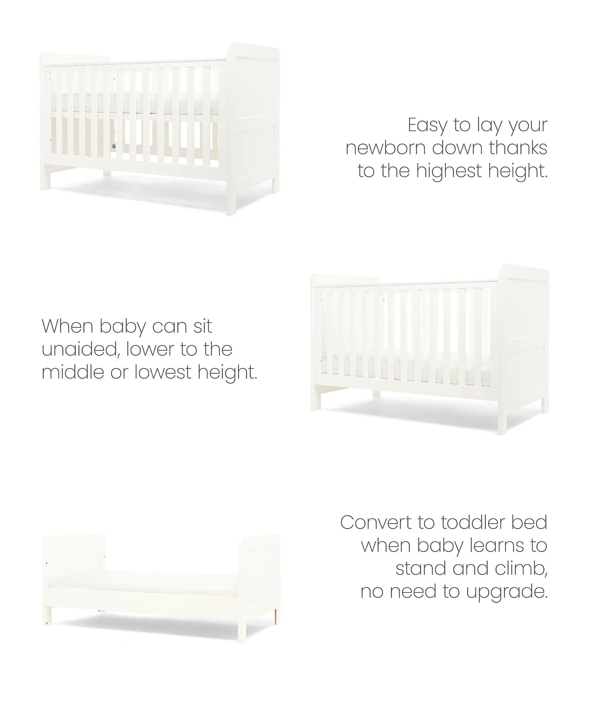Hampden Cotbed & Premium Pocket Spring Cotbed Mattress Bundle - White - Image 2