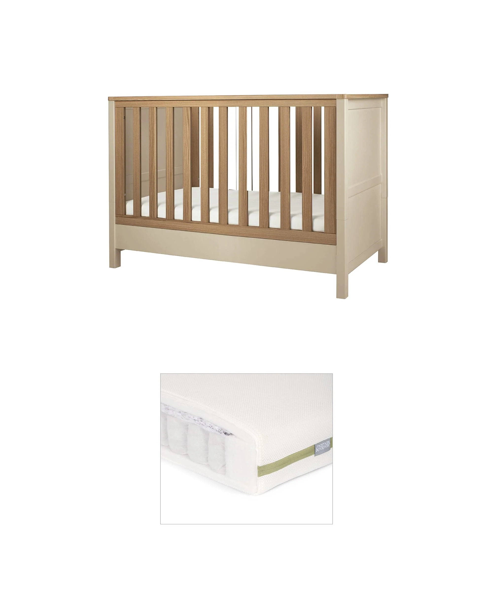 Harwell Small Cotbed Bundle with Premium Pocket Spring Small Cotbed & Cot Mattress - Cashmere