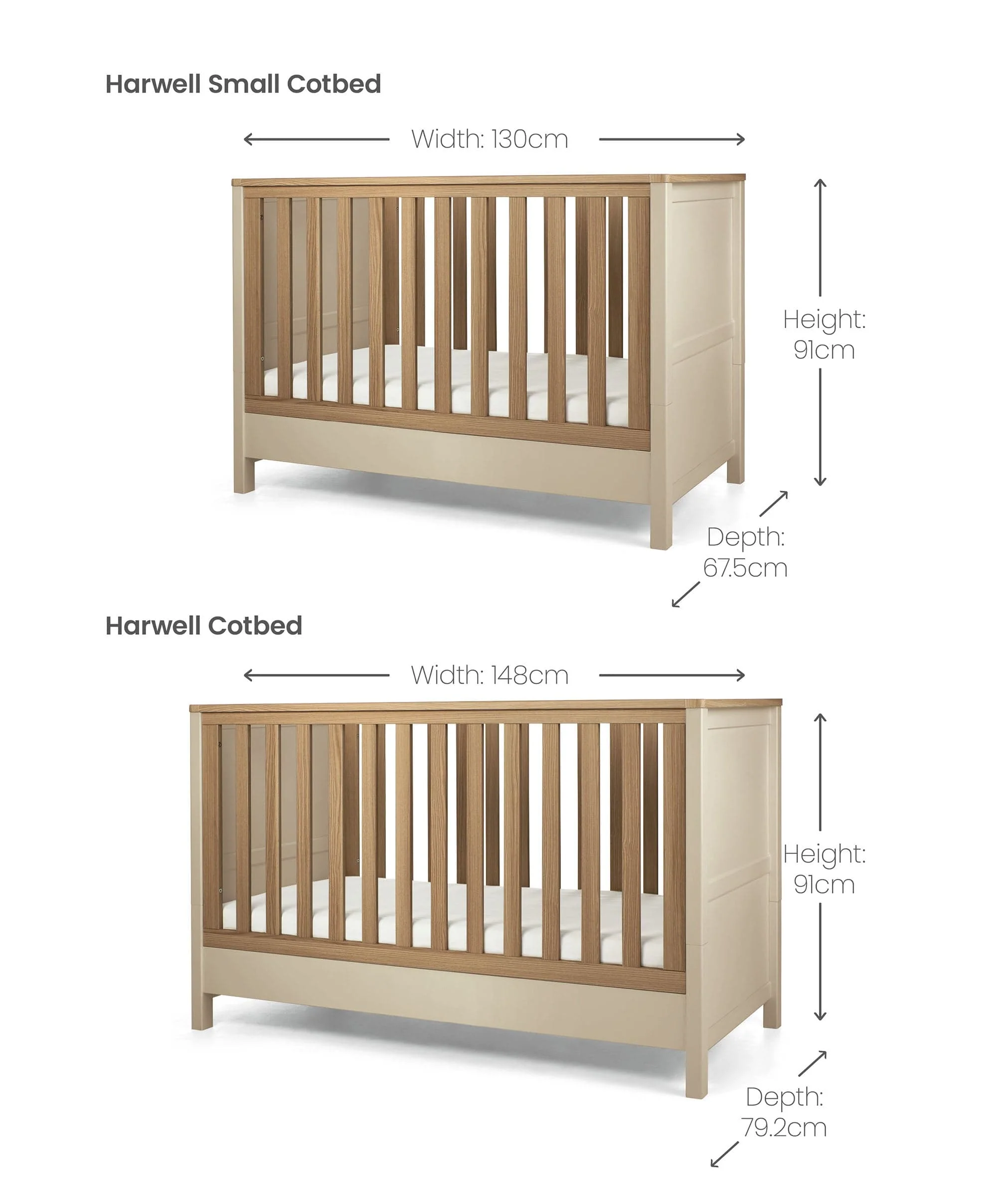 Harwell 3 Piece Small Cotbed Range with Dresser Changer & Wardrobe - Cashmere - Image 6
