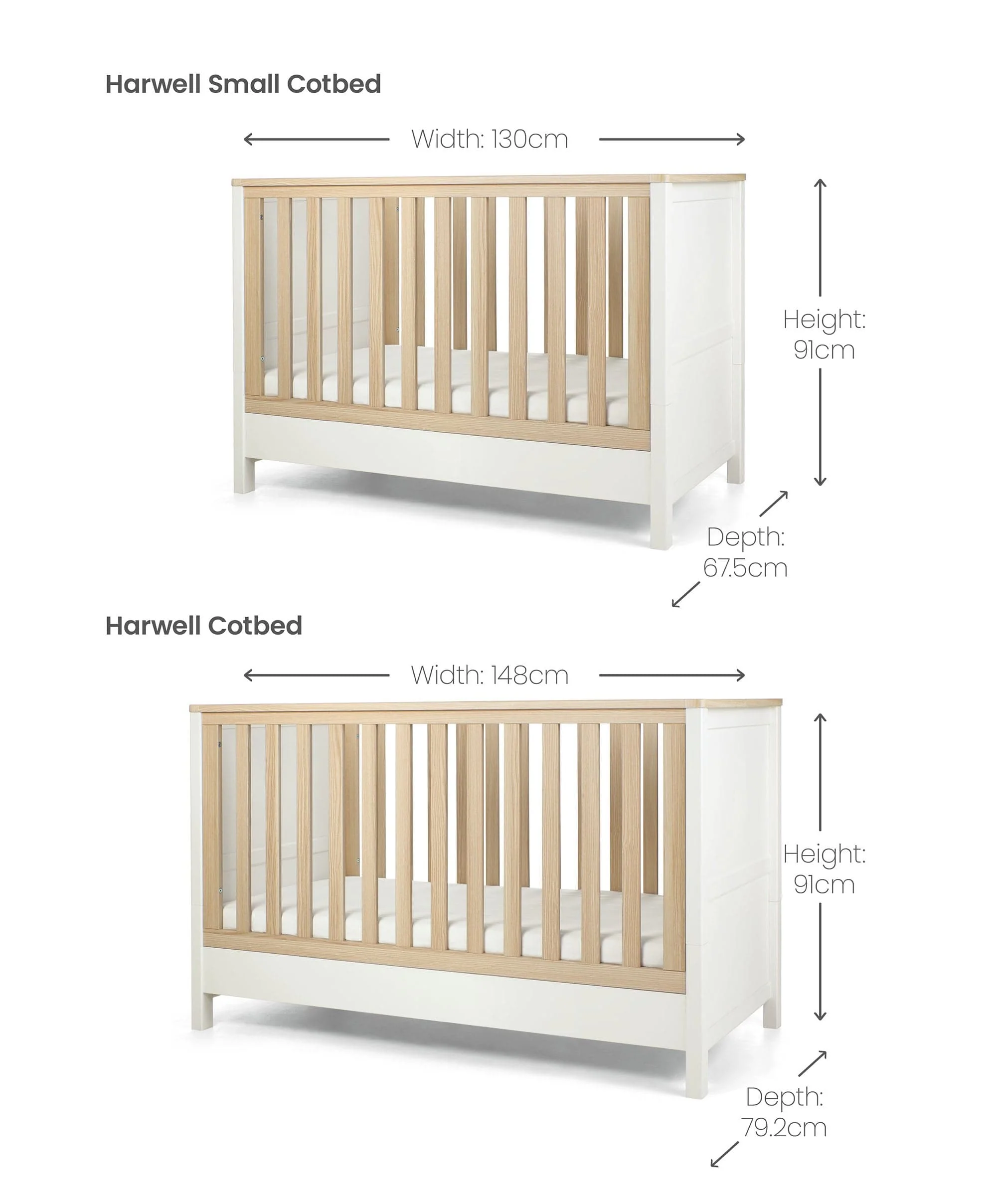 Harwell 3 Piece Small Cotbed Range with Premium Dual Core Mattress - White - Image 8