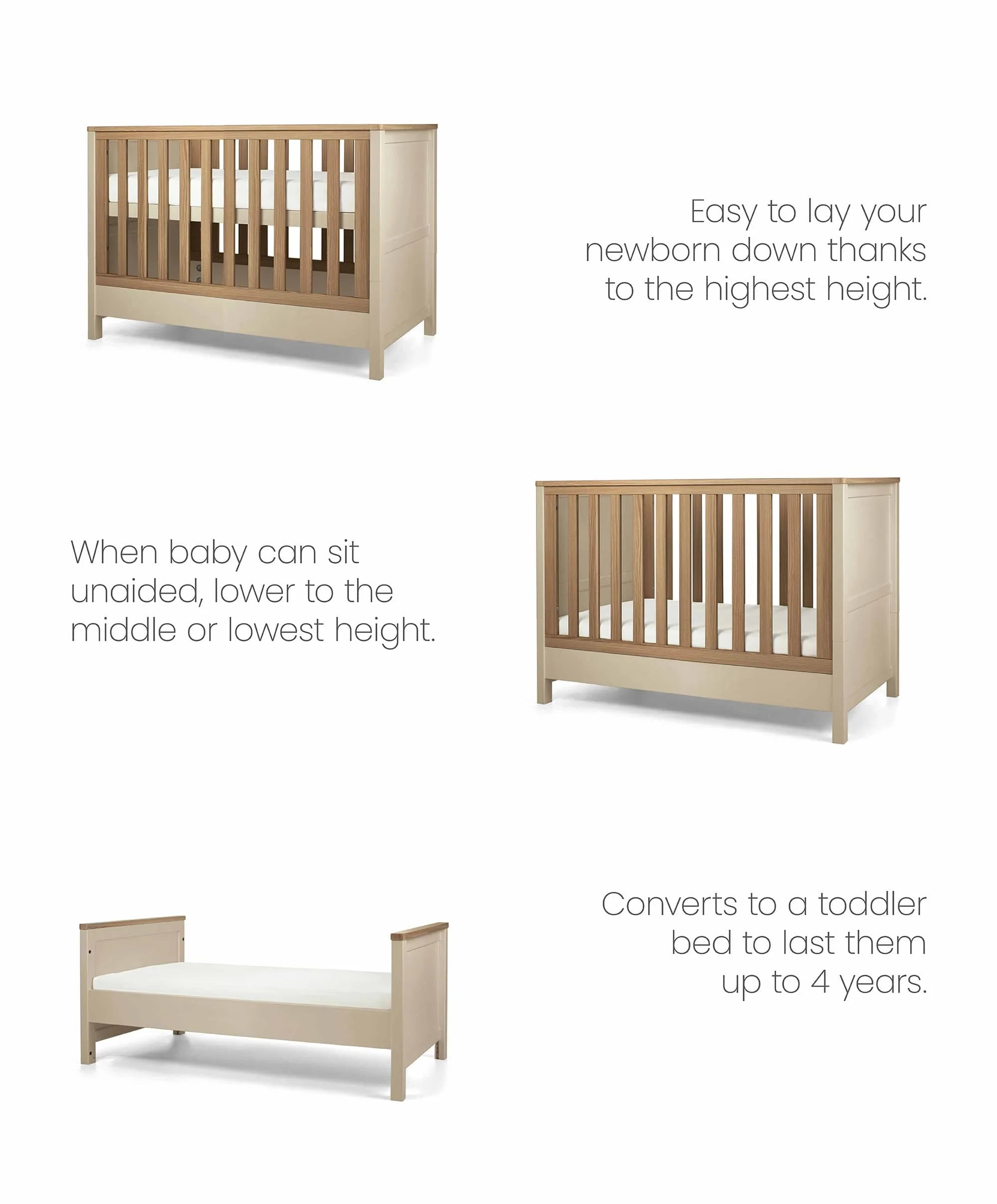 Harwell 3 Piece Small Cotbed Range with Dresser Changer & Wardrobe - Cashmere - Image 7