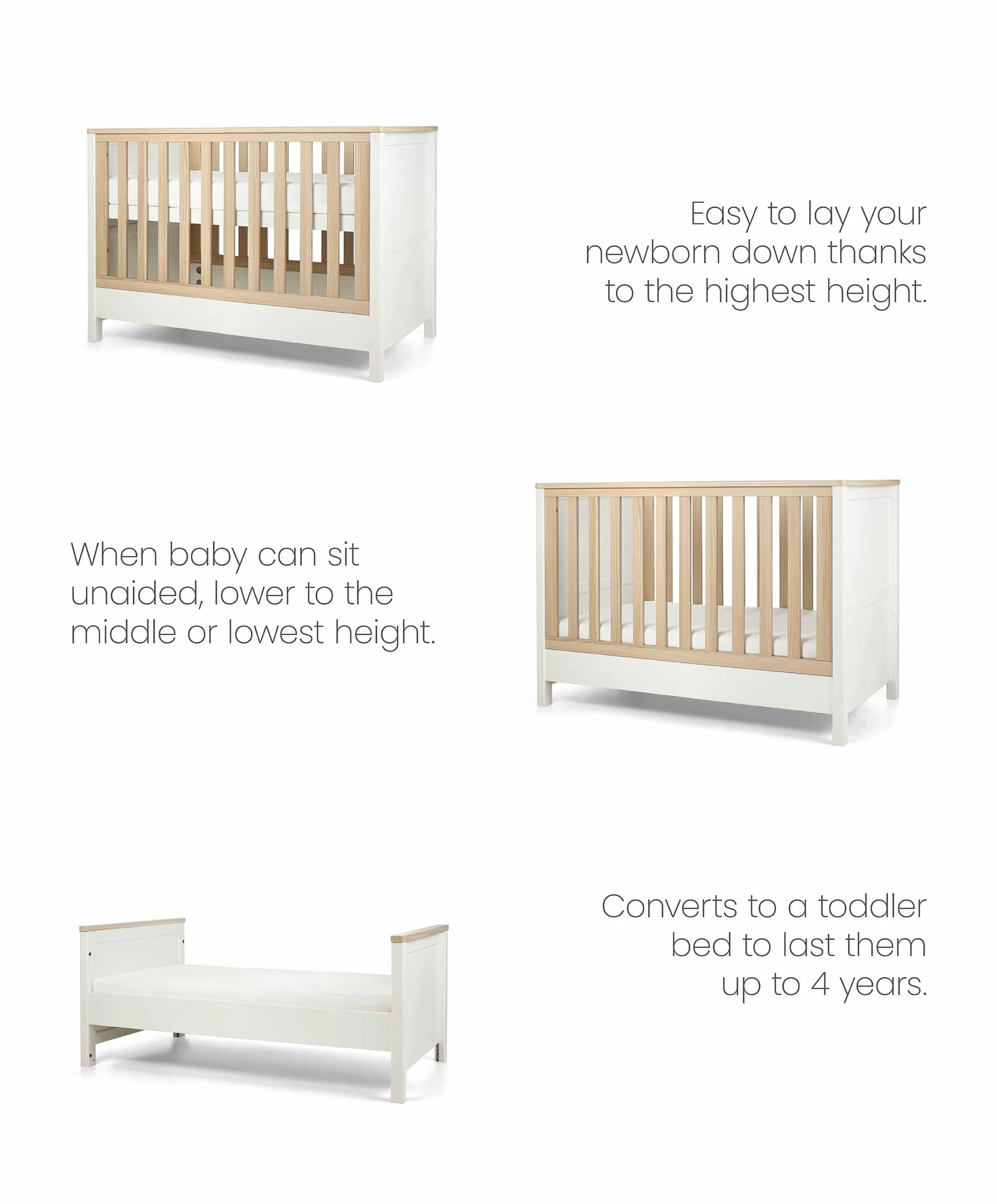 Harwell 3 Piece Small Cotbed Range with Dresser Changer & Wardrobe - White - Image 3