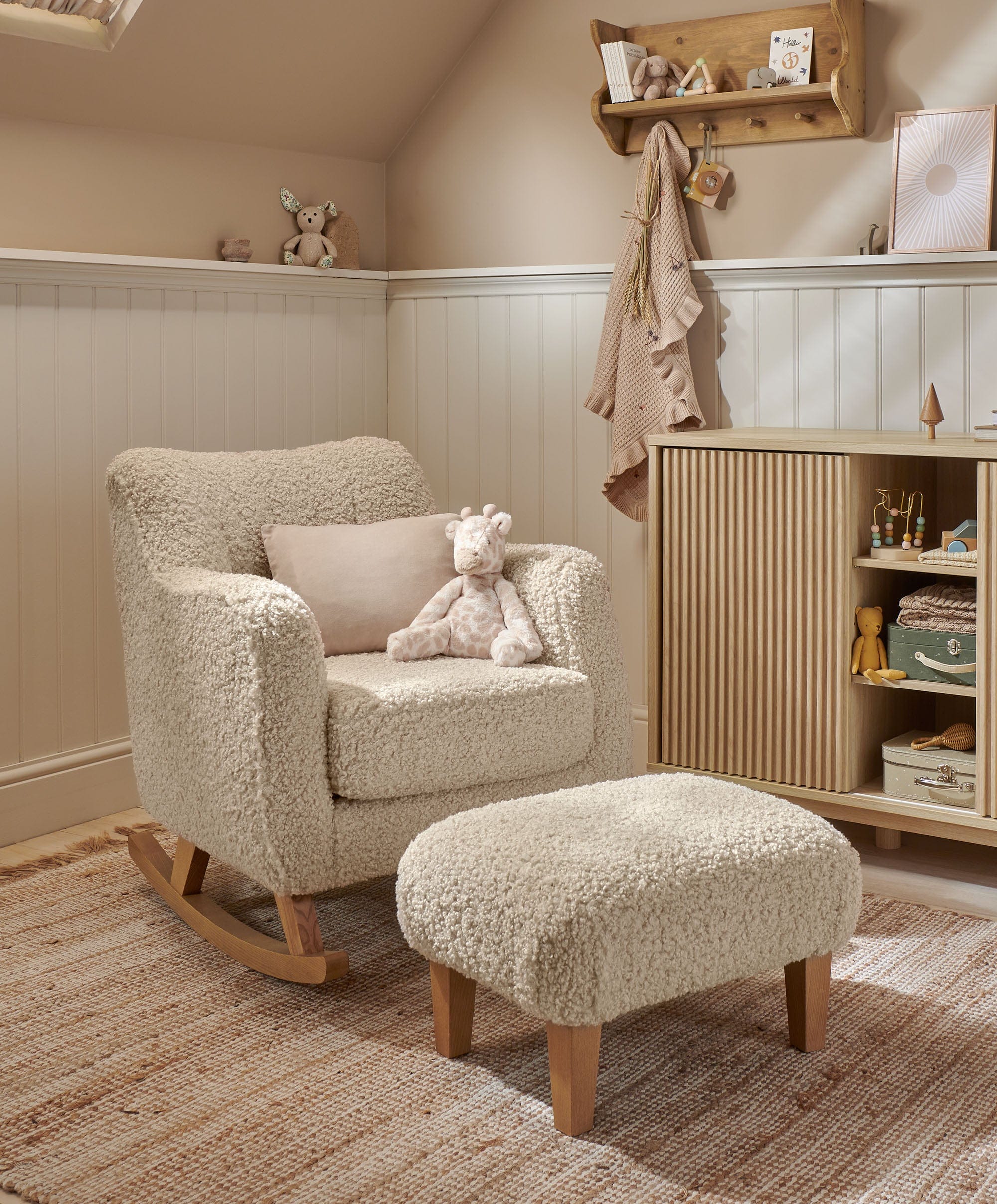 Hilston Nursing Chair & Footstool Set - Biscuit Teddy