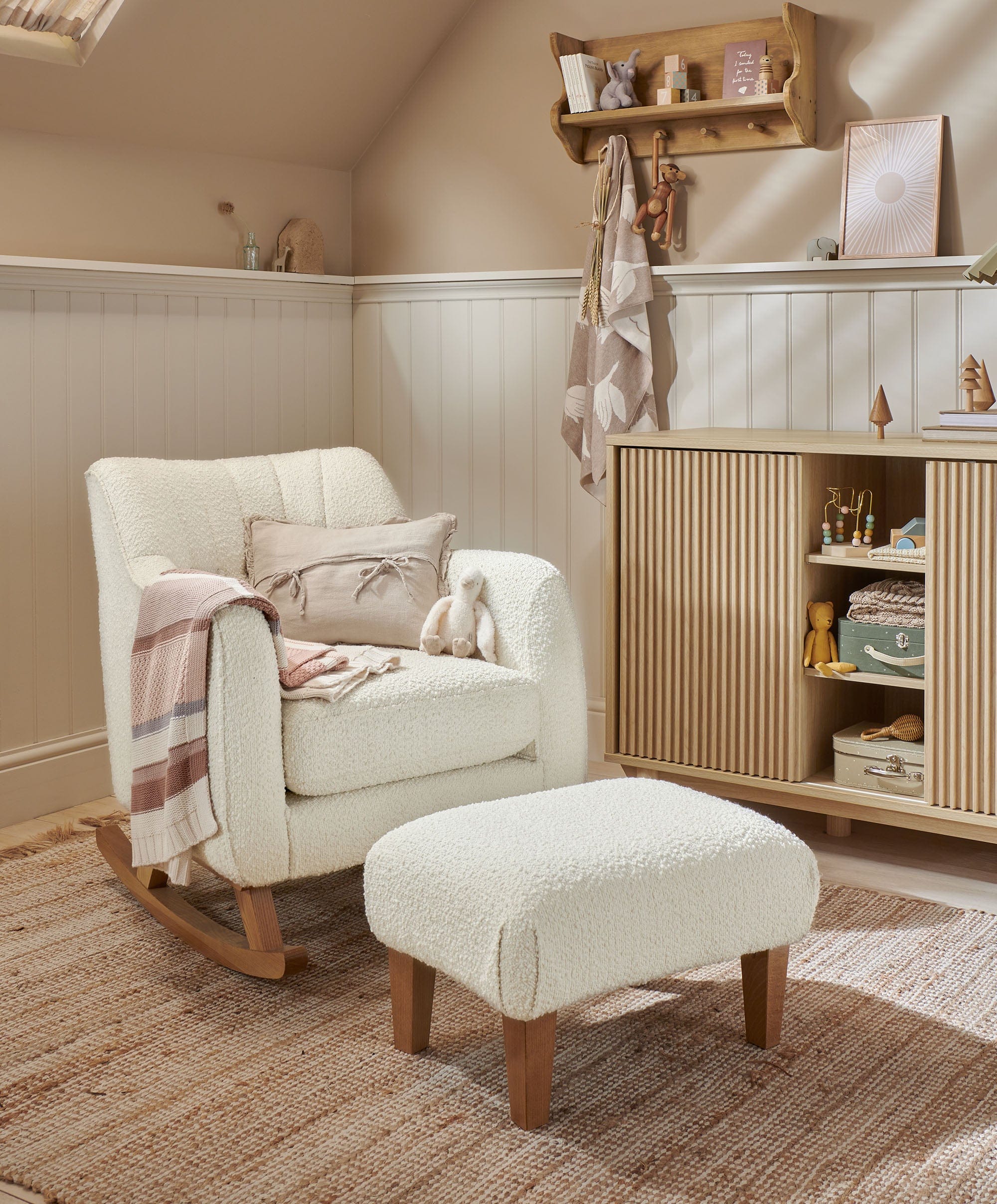 Hilston Nursing Chair & Footsool Set - Oyster Chenille Boucle