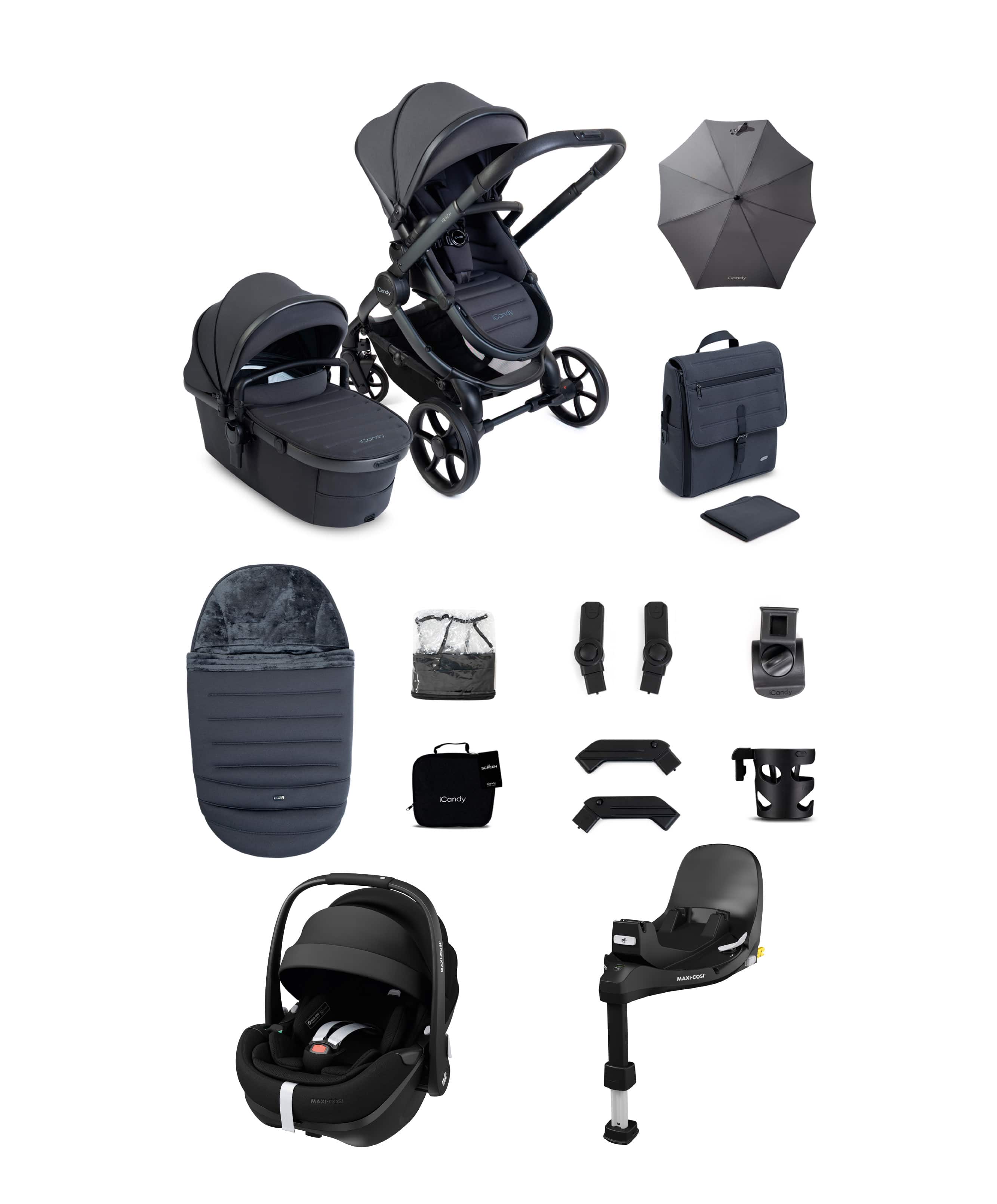 iCandy Peach 8 Complete Bundle with Maxi-Cosi Pebble 360 Pro2 Car Seat - Grey