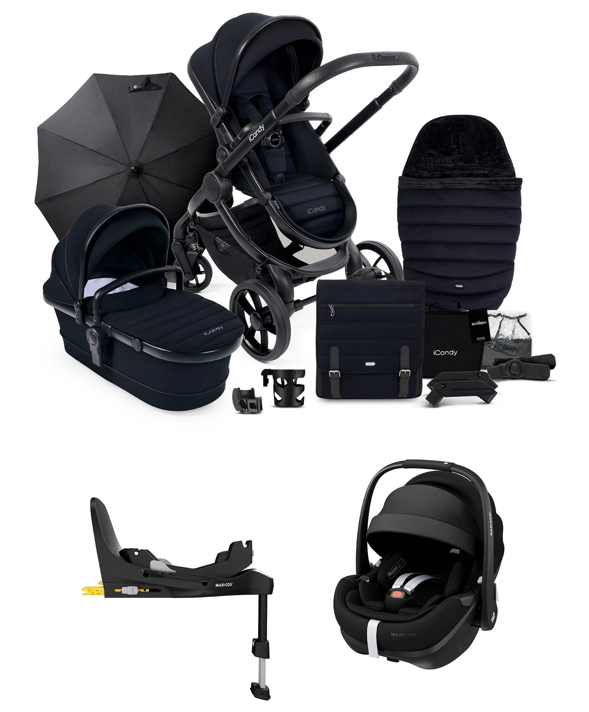 iCandy Peach 7 Complete Pushchair Bundle with Maxi-Cosi Pebble 360 Pro² Car Seat & Base – Black