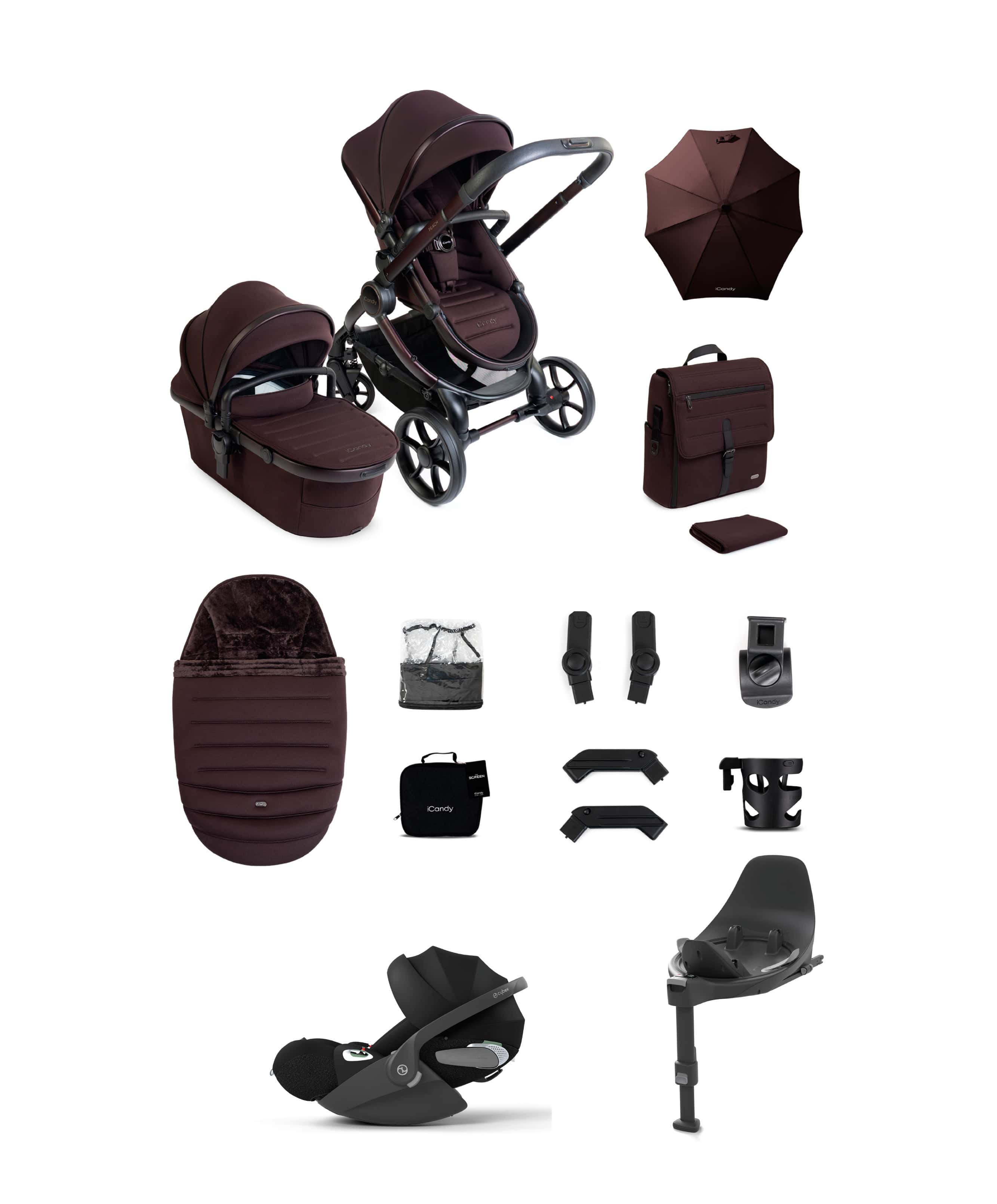 iCandy Peach 8 Complete Bundle with Cybex Cloud T i-Size Rotating Baby Car Seat - Coffee Bean