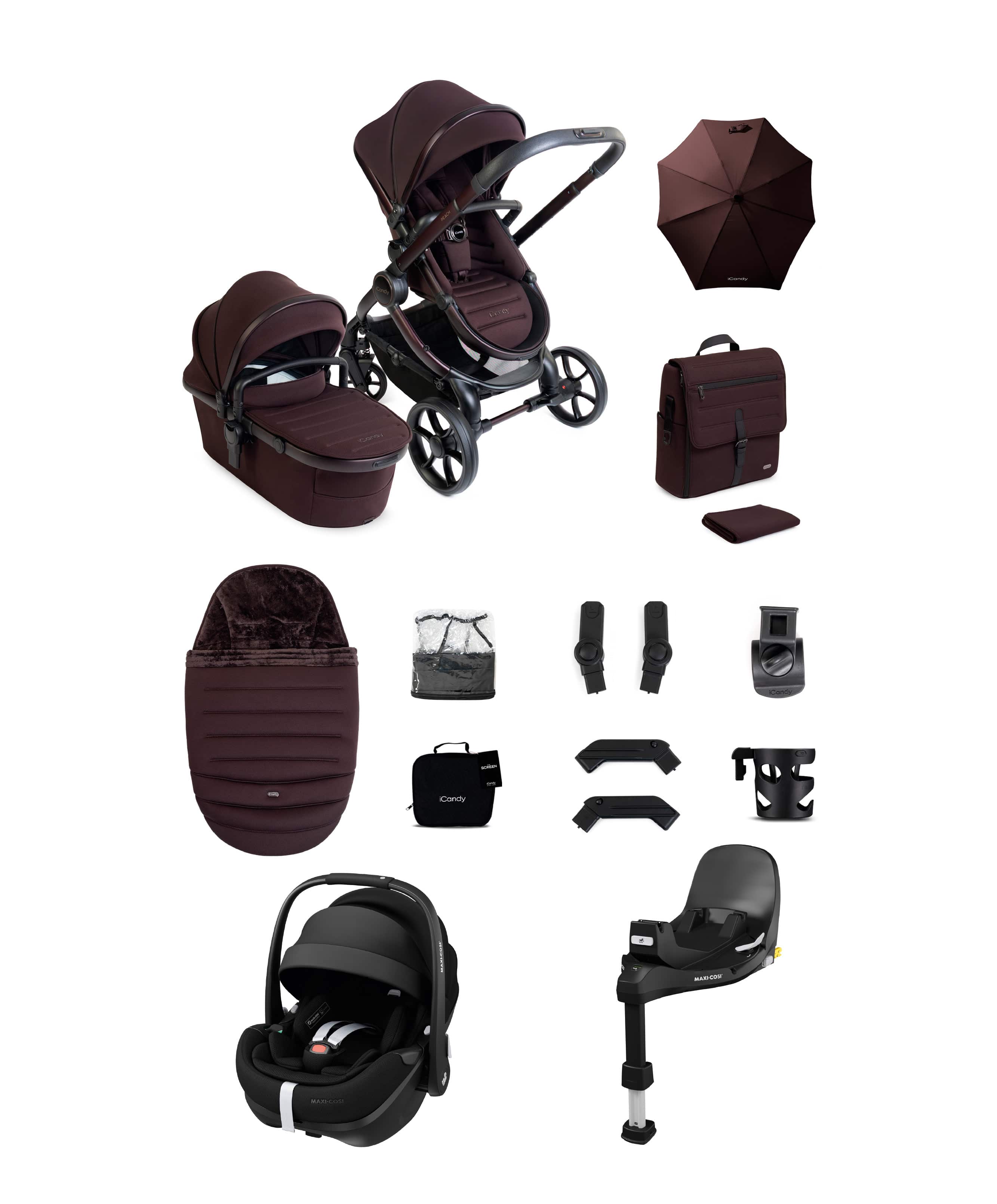 iCandy Peach 8 Complete Bundle with Maxi-Cosi Pebble 360 Pro2 Car Seat - Coffee Bean