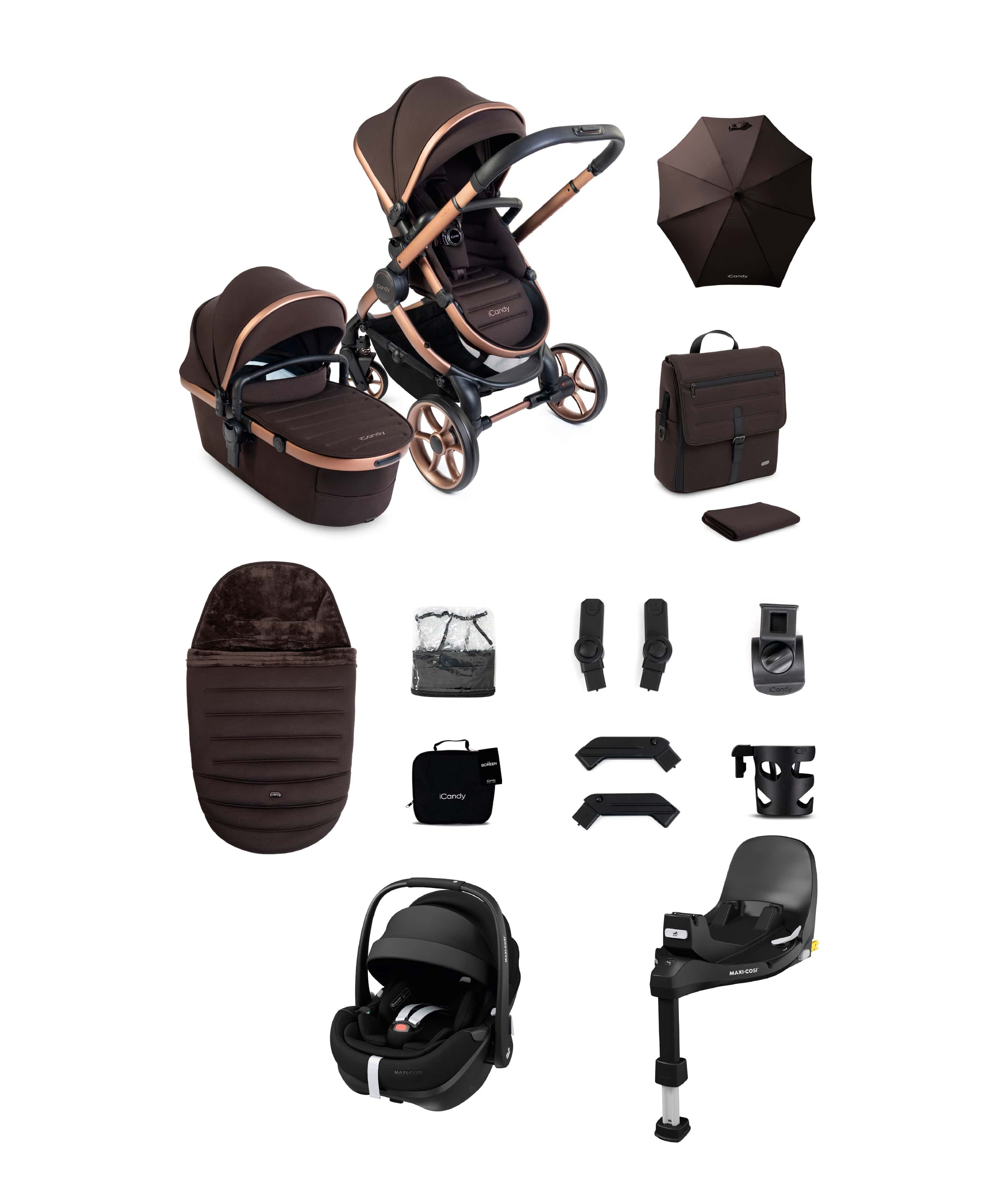 iCandy Peach 8 Complete Bundle with Maxi-Cosi Pebble 360 Pro2 Car Seat - Pecan