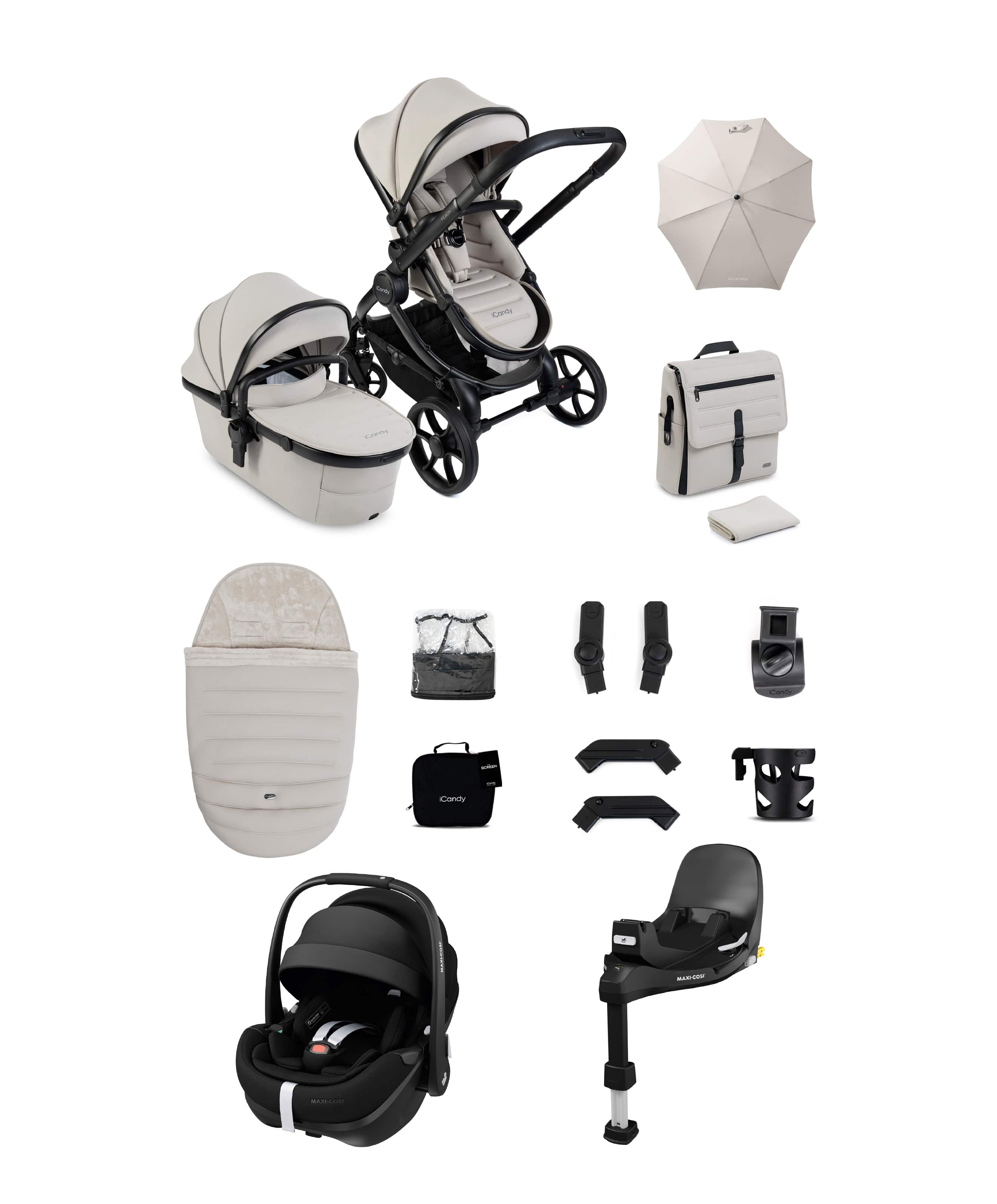 iCandy Peach 8 Complete Bundle with Maxi-Cosi Pebble 360 Pro2 Car Seat - Taupe