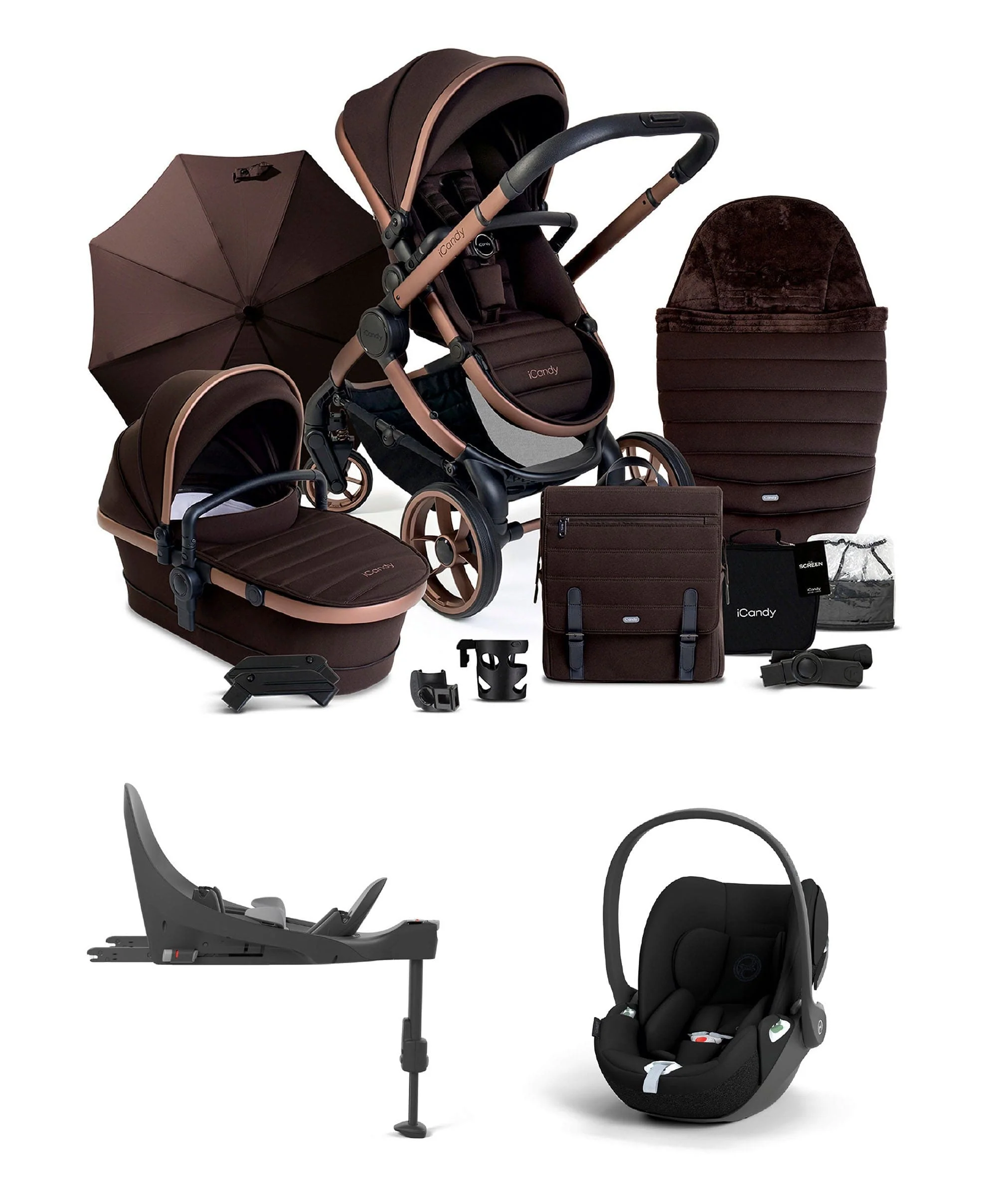 iCandy Peach 7 Complete Pushchair Bundle with Cybex Cloud T Car Seat - Pecan