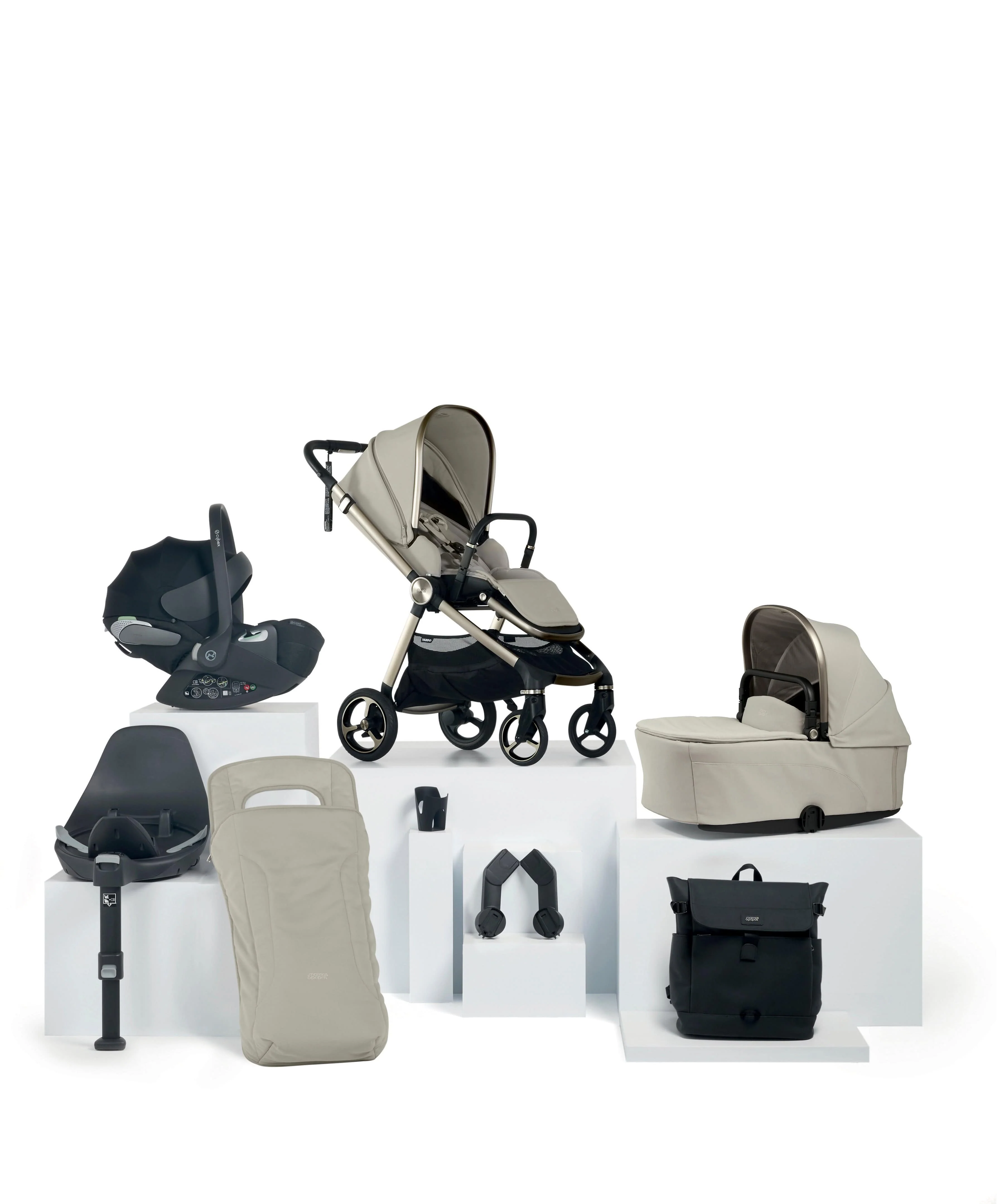 Vardo Pushchair Bundle with Cybex Cloud T Car Seat (8 Pieces) - Shell