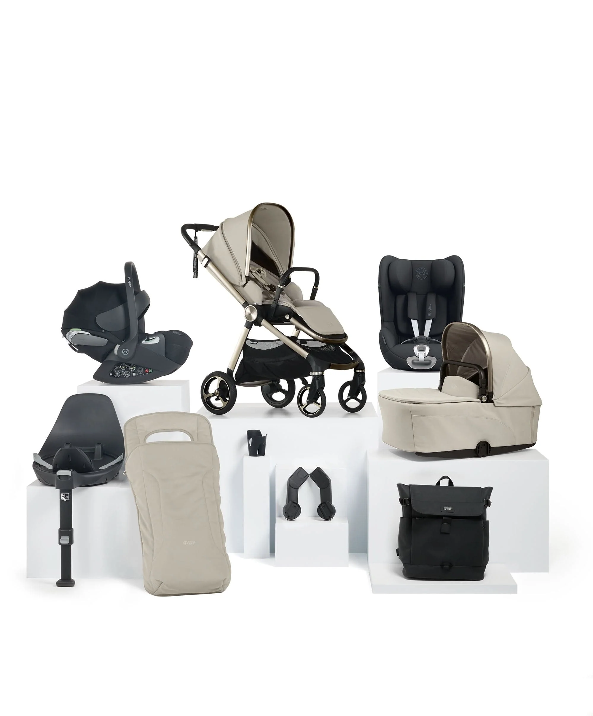 Vardo Pushchair Baby to Toddler Travel Bundle with Cybex Cloud T & Sirona T (9 Pieces) - Shell