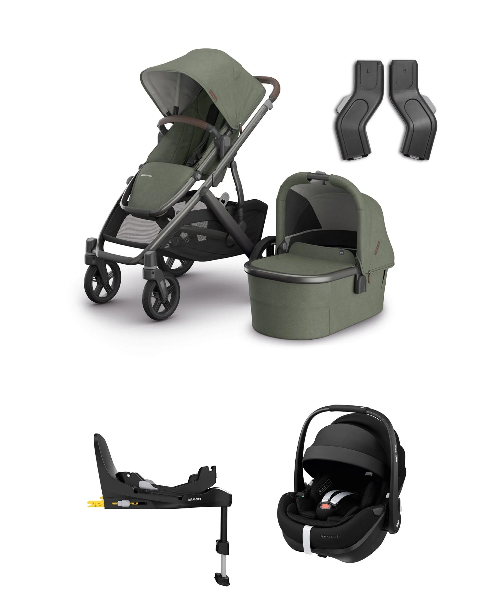 UPPAbaby Vista V3 Stroller & Carrycot Bundle with Maxi-Cosi Pebble 360 Pro² Car Seat & Base (5 Pieces) – Evelyn