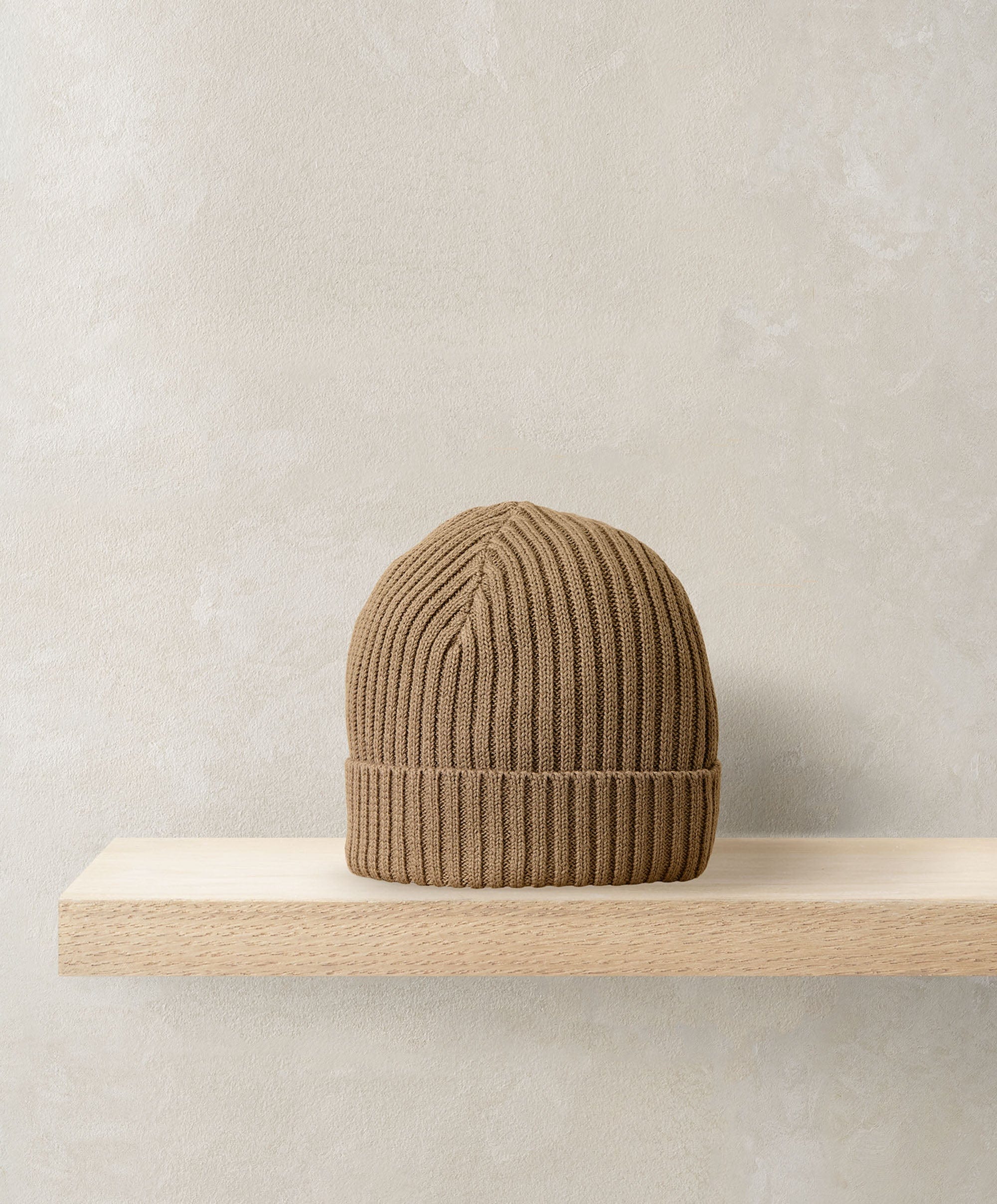 Stripe Knit Beanie Hat - Beige
