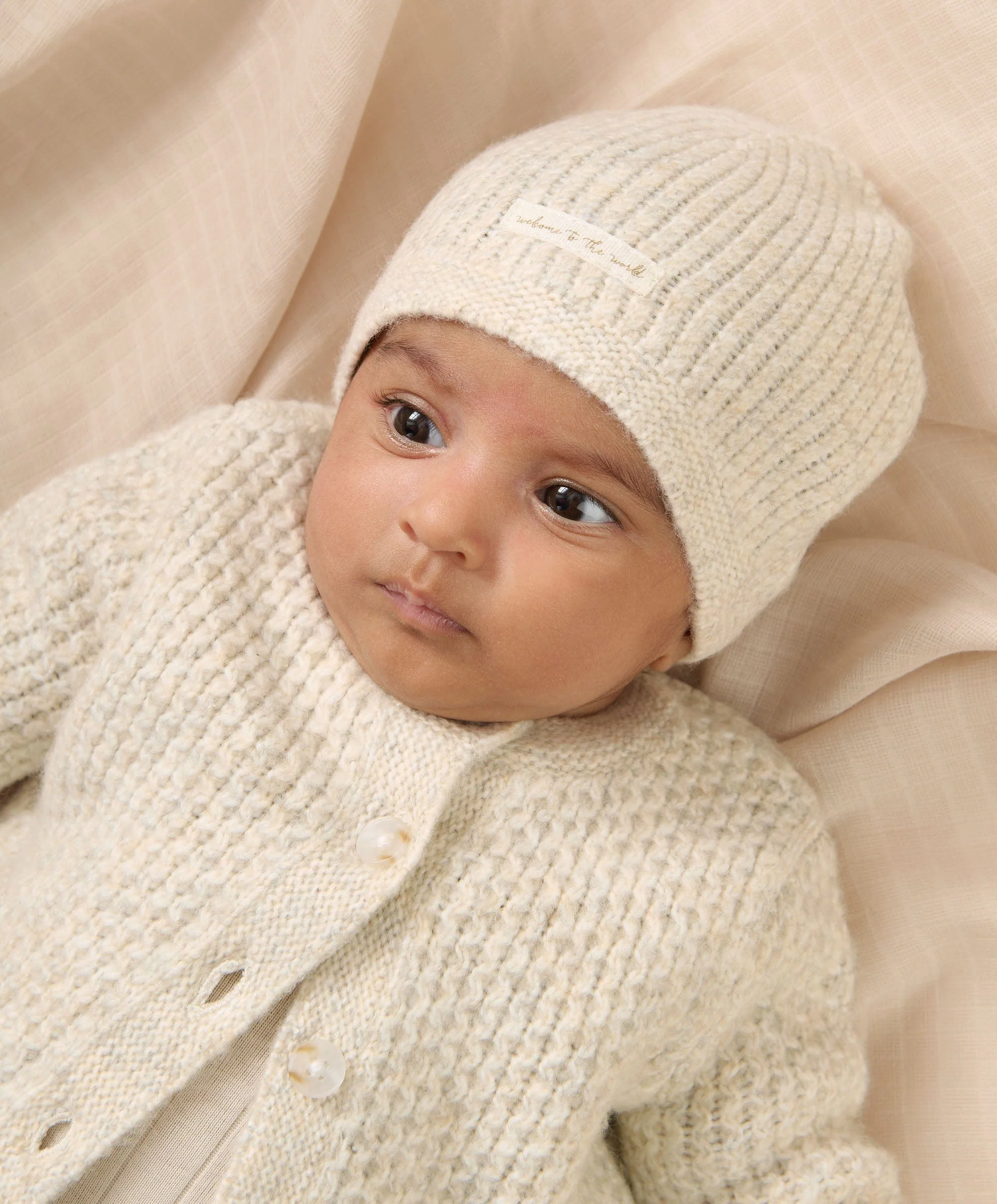 Knitted Hat & Booties - Beige - Image 2