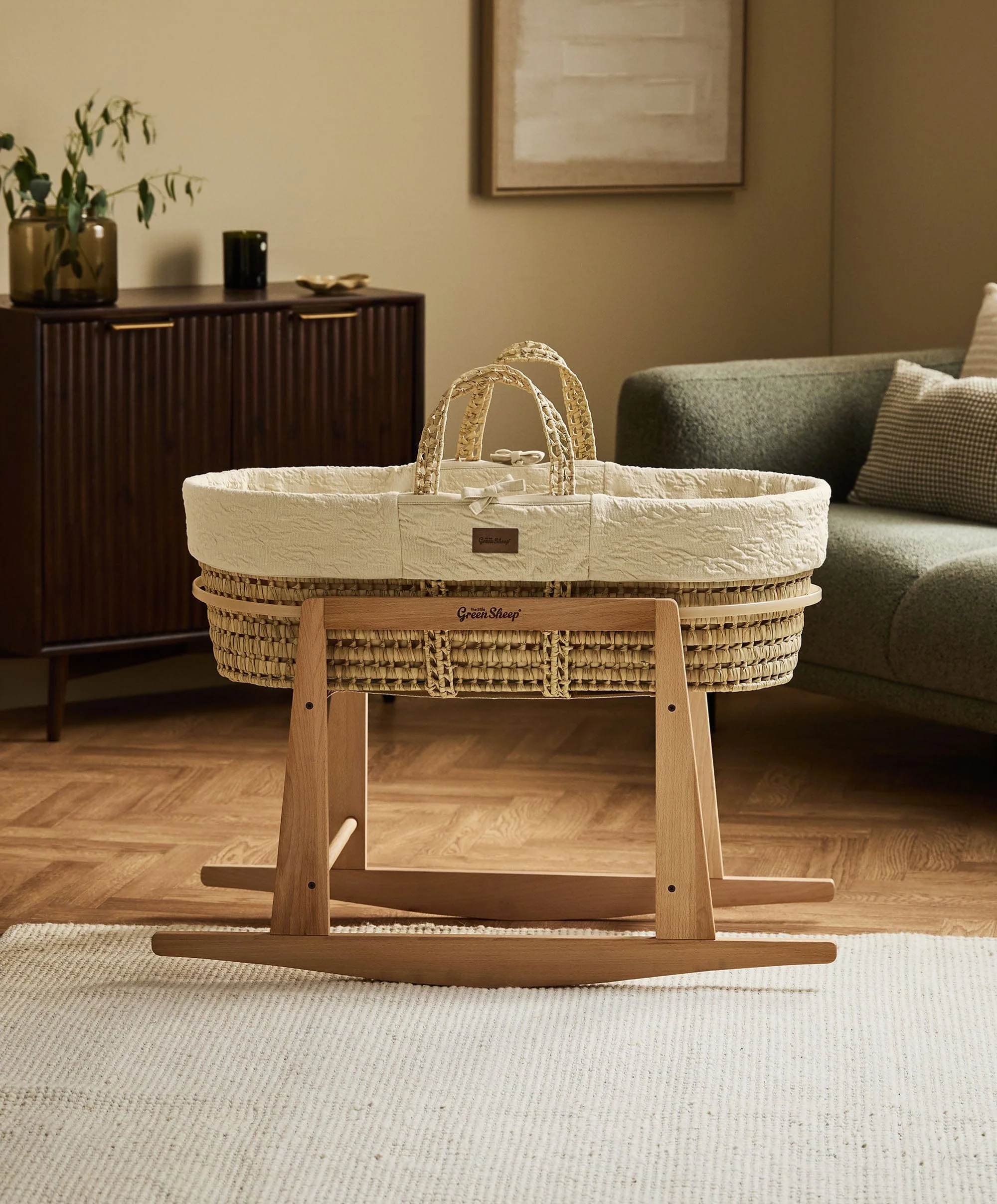 Little Green Sheep Furrow Knit Moses Basket & Mattress - Linen - Image 3