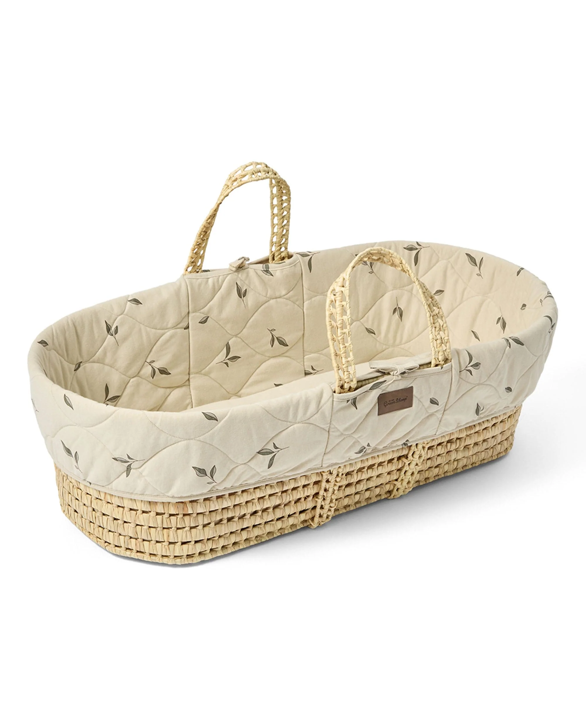 Little Green Sheep Quilted Moses Basket and Mattress - Leaves - Image 5