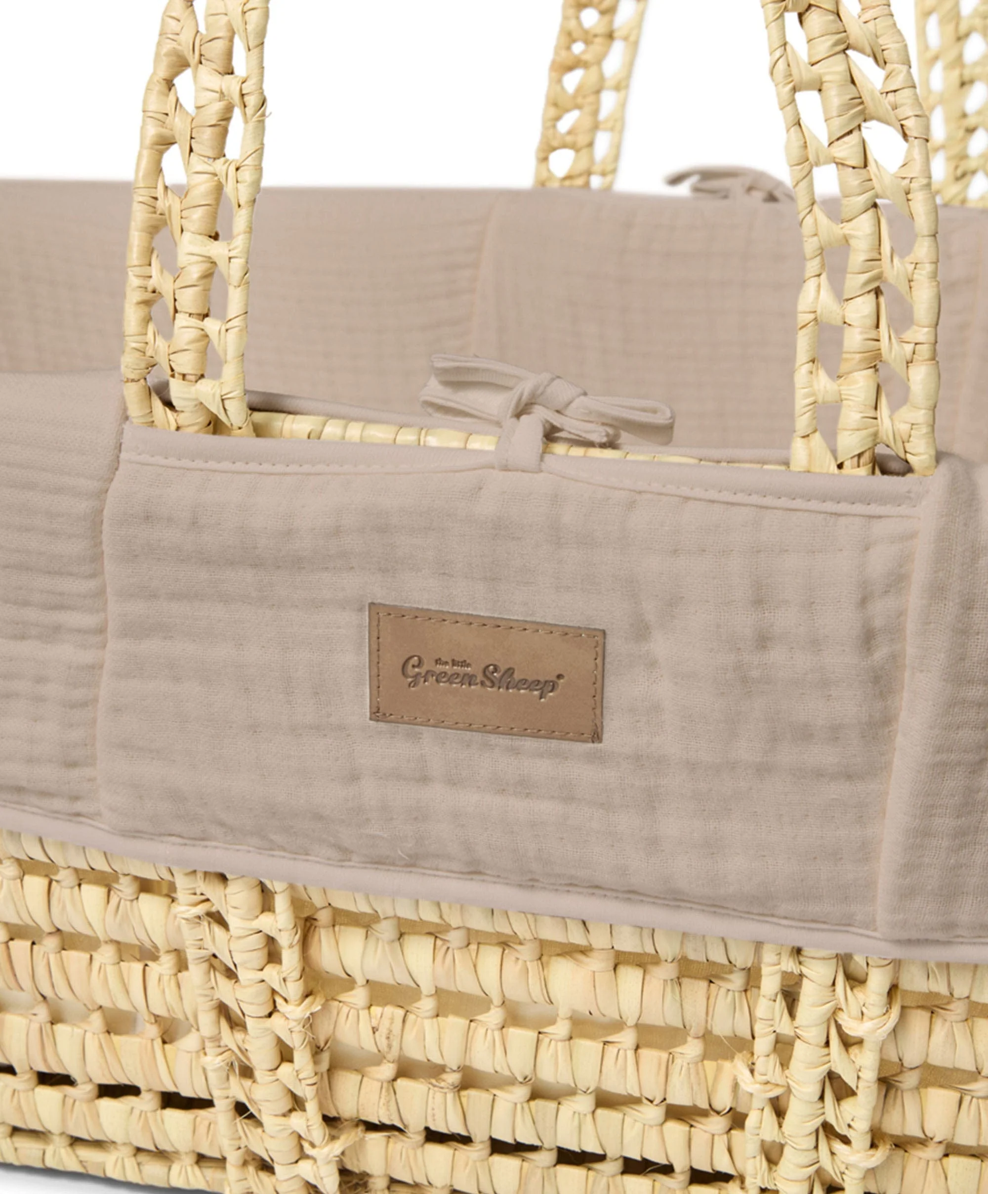 Little Green Sheep Muslin Moses Basket & Mattress - Truffle - Image 4