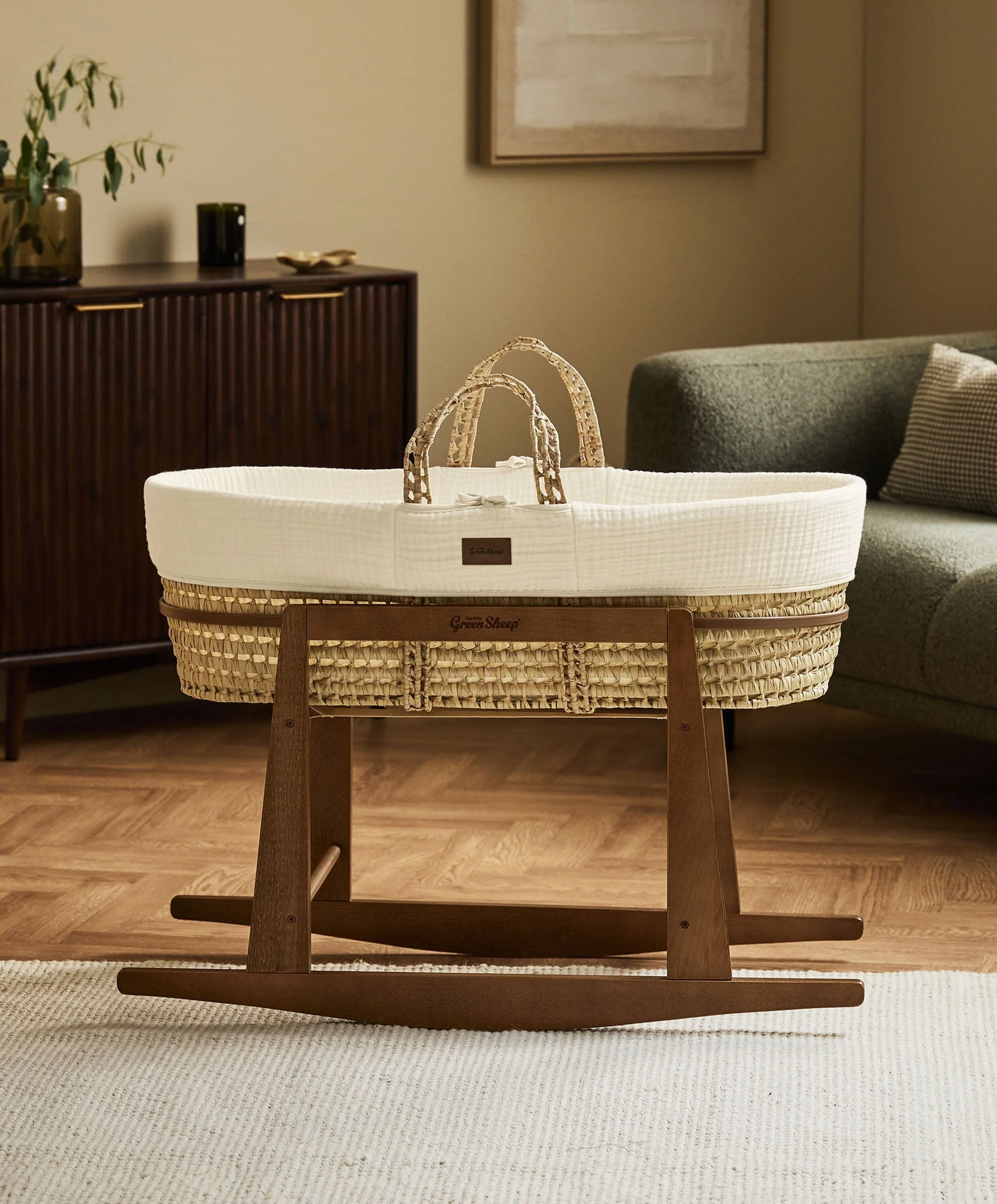 The Little Green Sheep Moses Basket Rocking Stand - Walnut