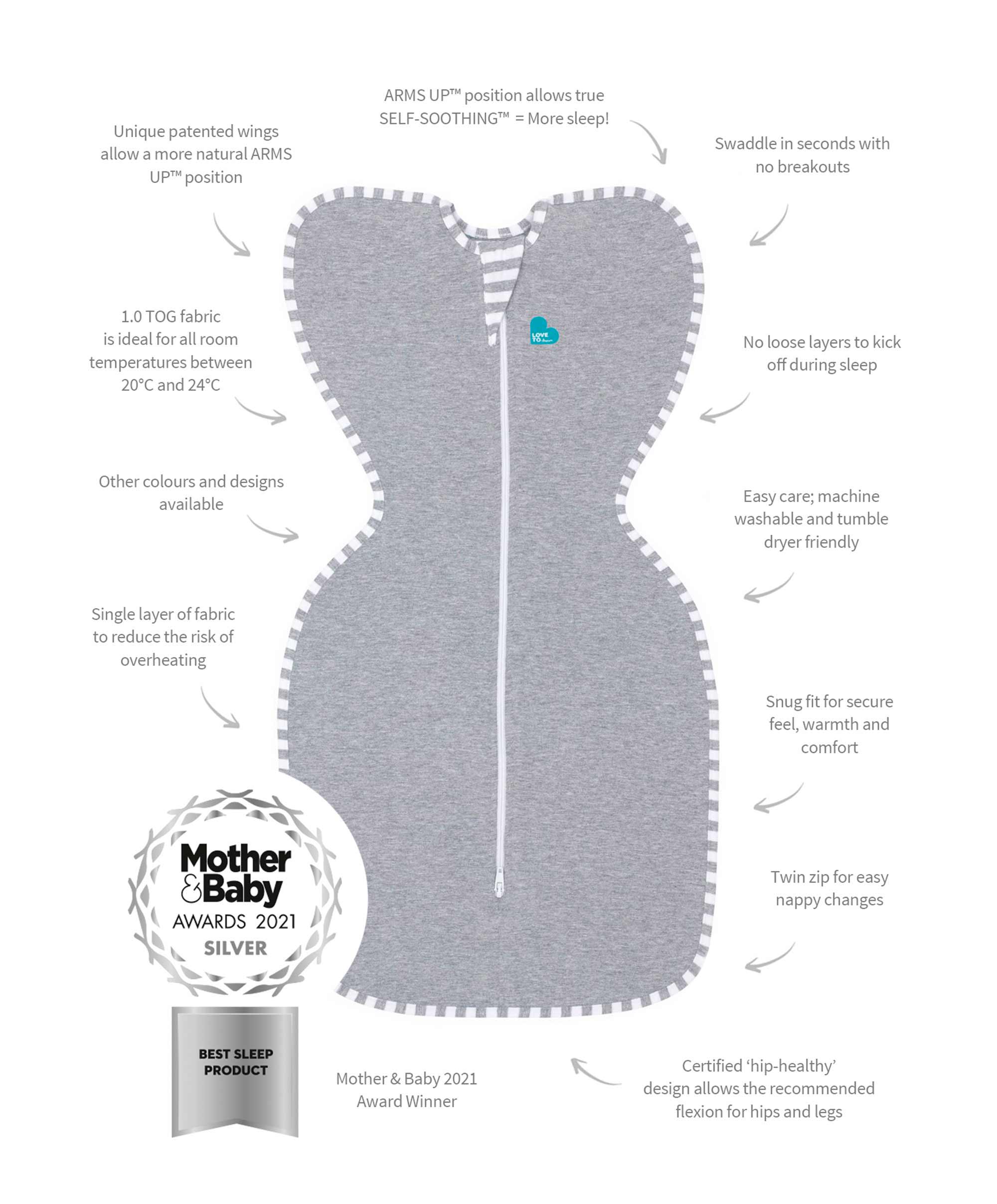 Love To Dream Swaddle Small/8 - 13lbs (1.0 Tog) - Grey - Image 8