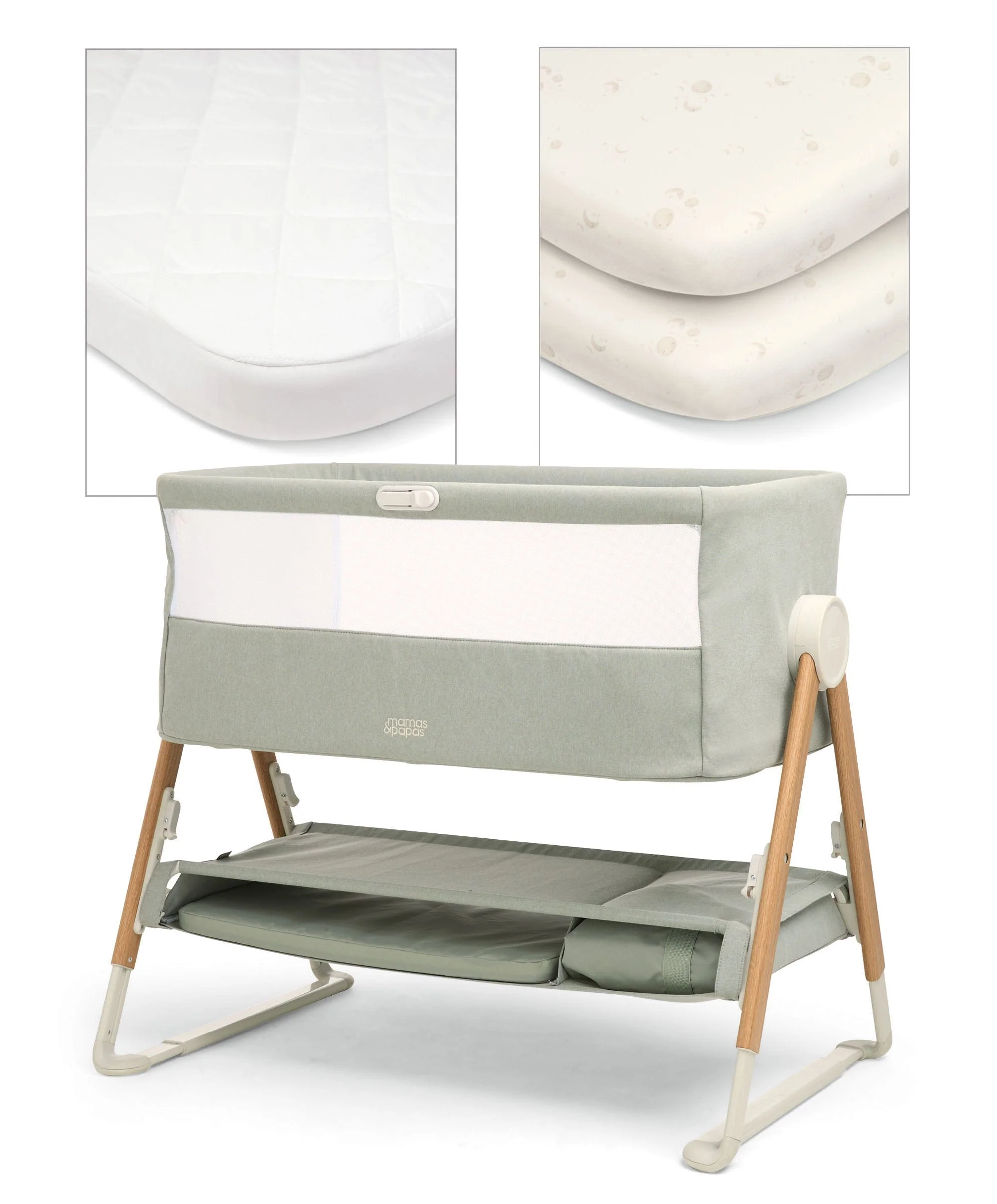 Lua Bedside Crib and Sheet Bundle - Sage/Cosmic Sky