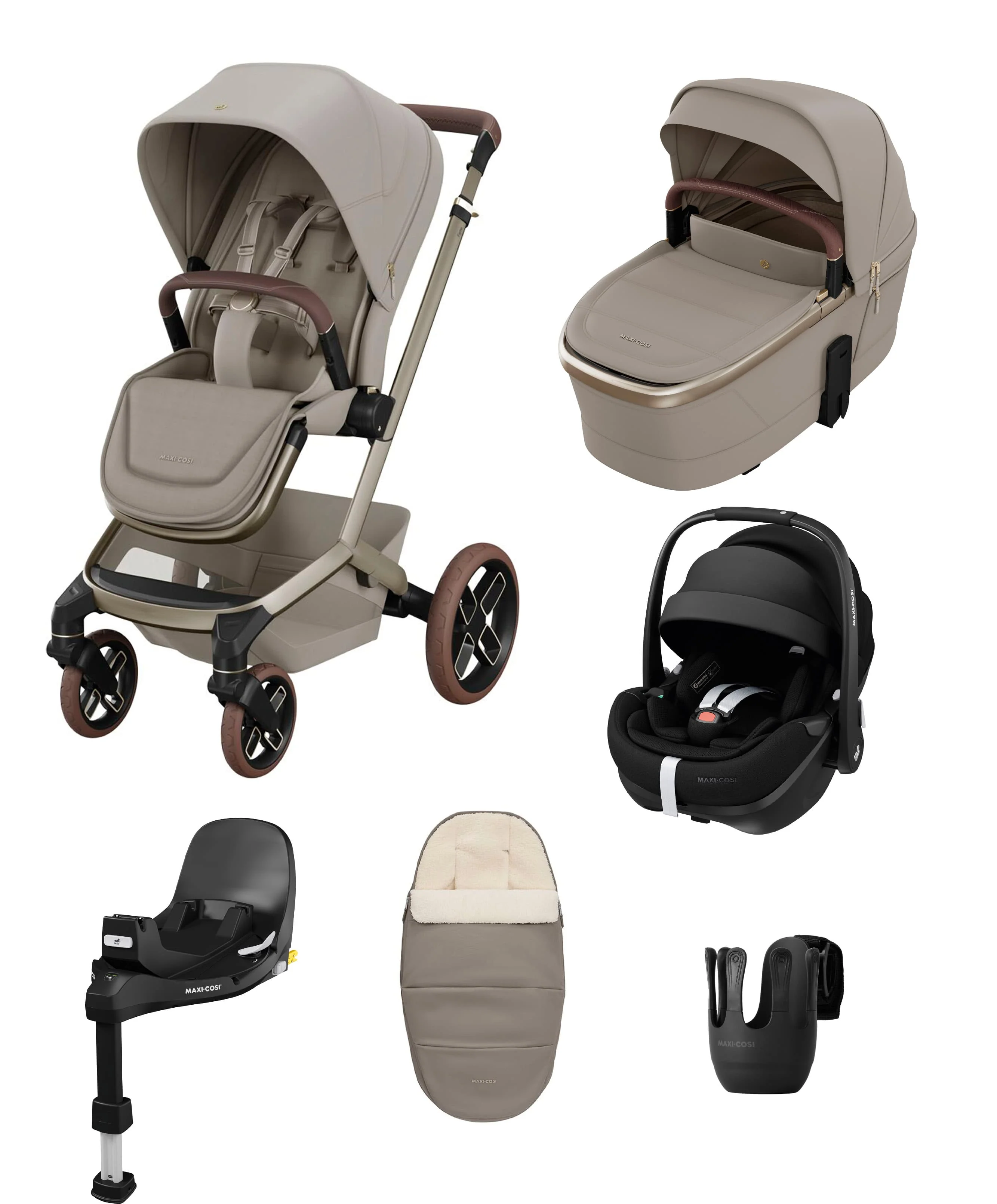 Maxi-Cosi Fame Pushchair & Carrycot with Maxi-Cosi Pebble 360 Pro² Car Seat & Base - Sapphire Sand