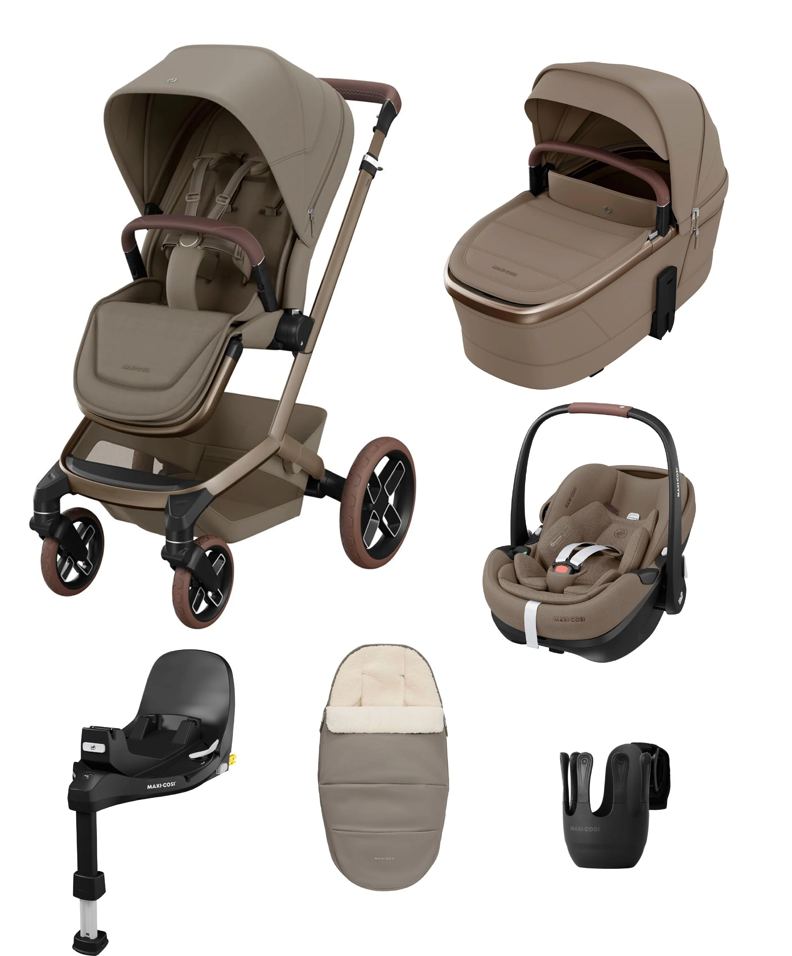 Maxi-Cosi Fame Pushchair & Carrycot with Maxi-Cosi Pebble 360 Pro² Car Seat & Base - Oak Truffle