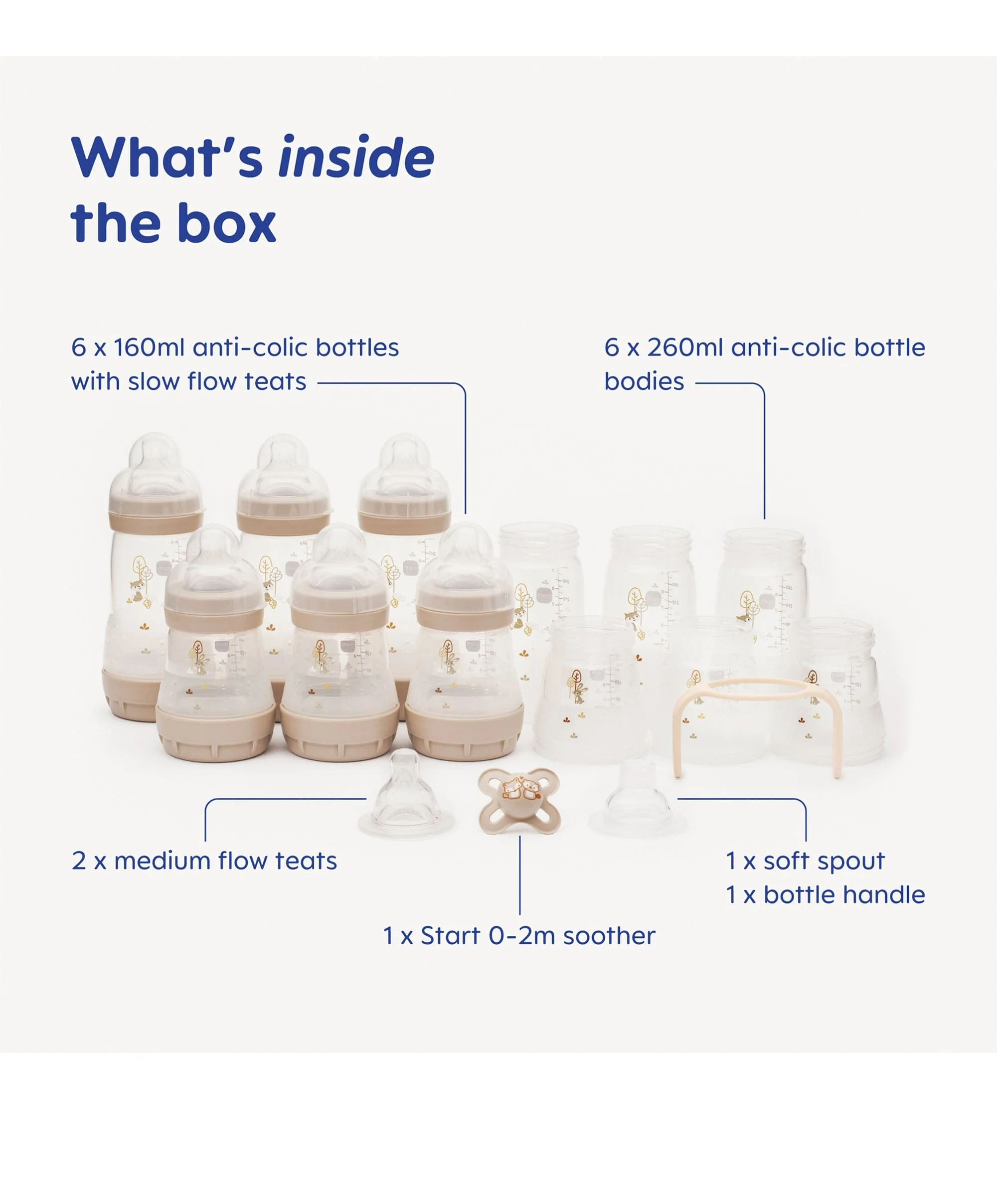 MAM Baby Easy Start Anti-Colic Self Sterilising Bottles Newborn 17 Piece Set - Matt Taupe - Image 7