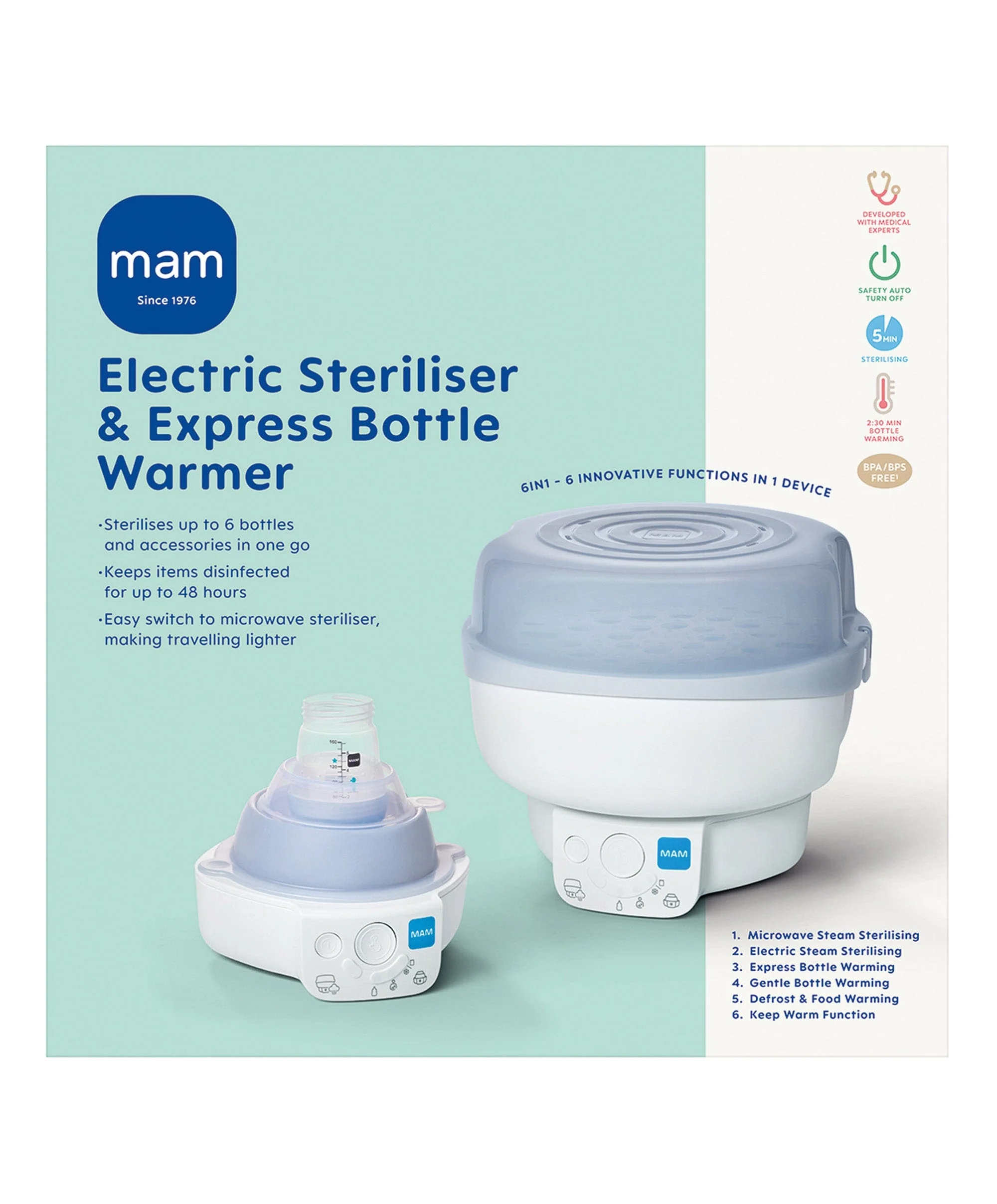 MAM Baby 6-in-1 Electric Steam Steriliser & Bottle Warmer - Grey - Image 20