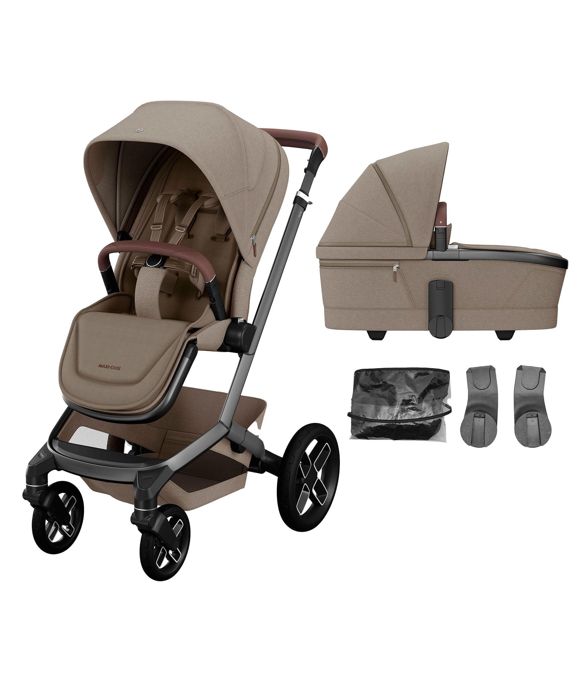 Maxi-Cosi Fame Pushchair & Carrycot - Truffle with Black Wheels