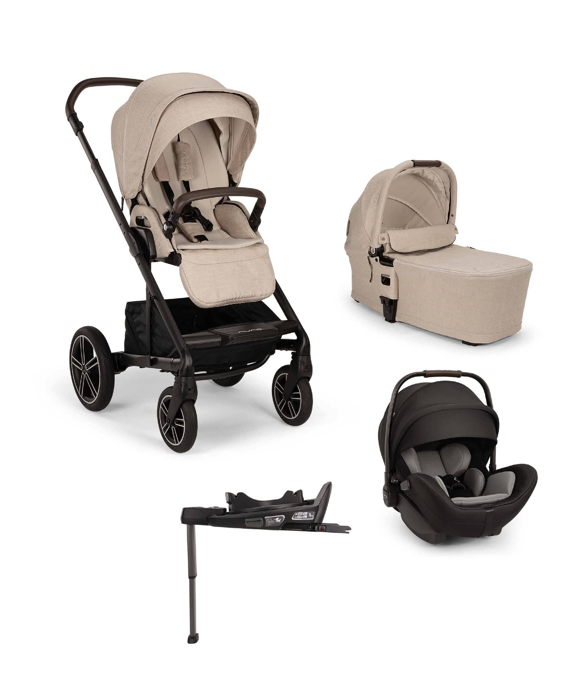 Nuna MIXX Next Pushchair Bundle with ARRA Flex Car Seat & BASE Curv Base - Biscotti