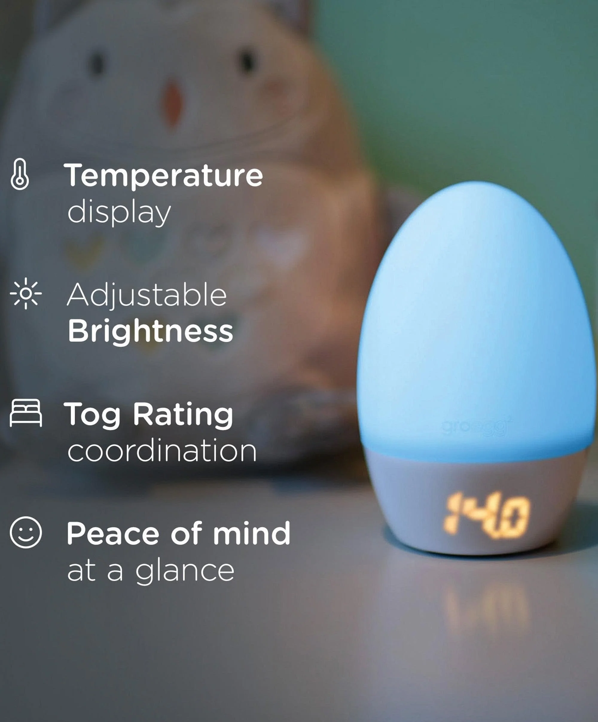 Tommee Tippee Gro Egg 2 Nursery Room Thermometer & Night Light - White - Image 5