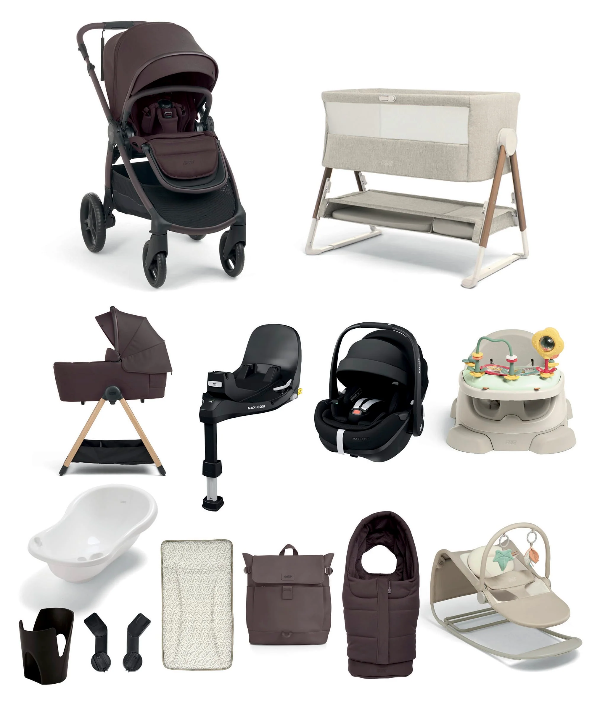Ocarro 2 Pushchair Ultimate Newborn Bundle with Maxi-Cosi Pebble 360 Pro2 & Base (14 Pieces) - Americano