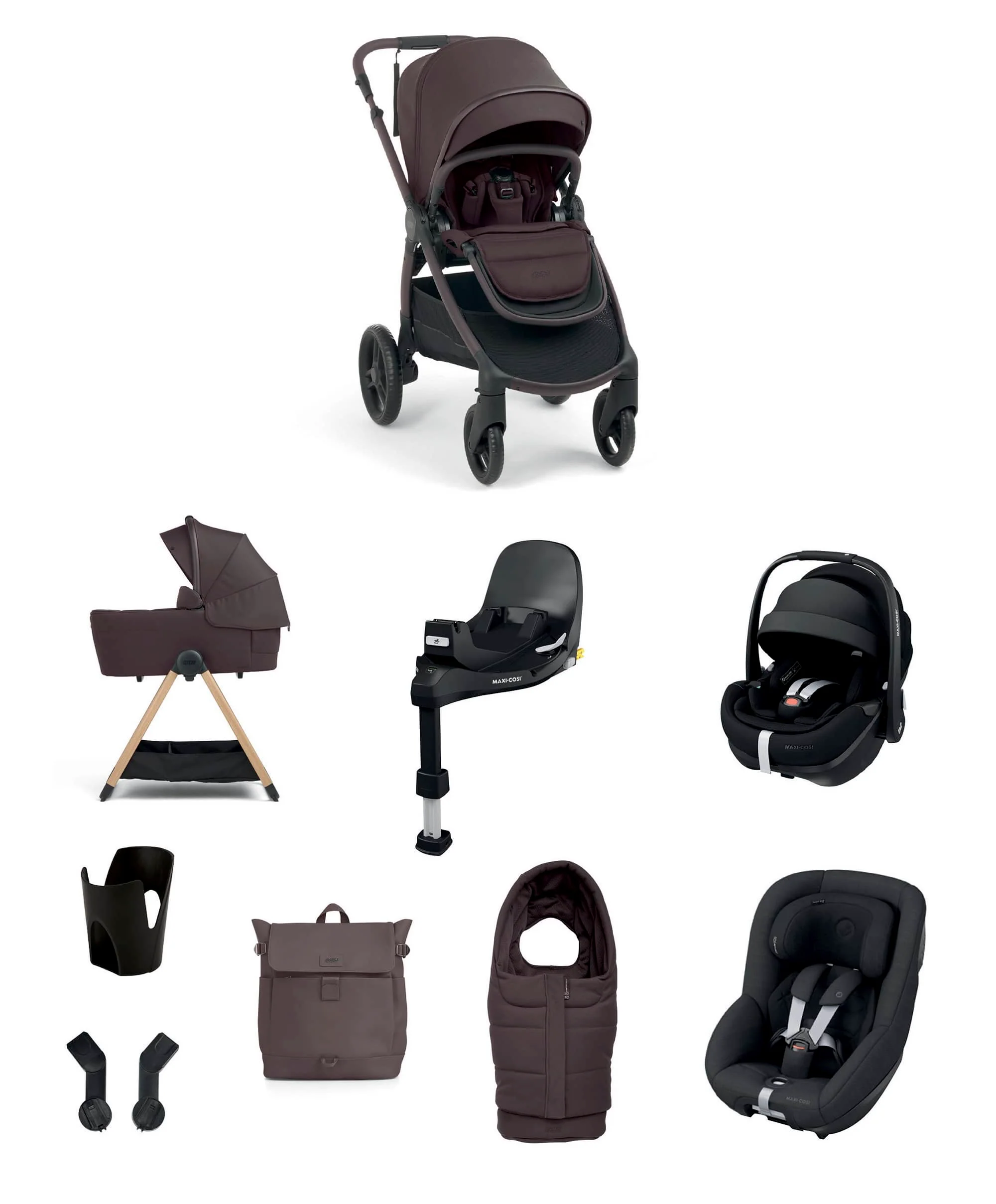 Ocarro 2 Pushchair Baby to Toddler Travel Bundle with Maxi-Cosi Pebble 360 Pro2 & Pearl 360 Pro (10 Pieces) - Americano