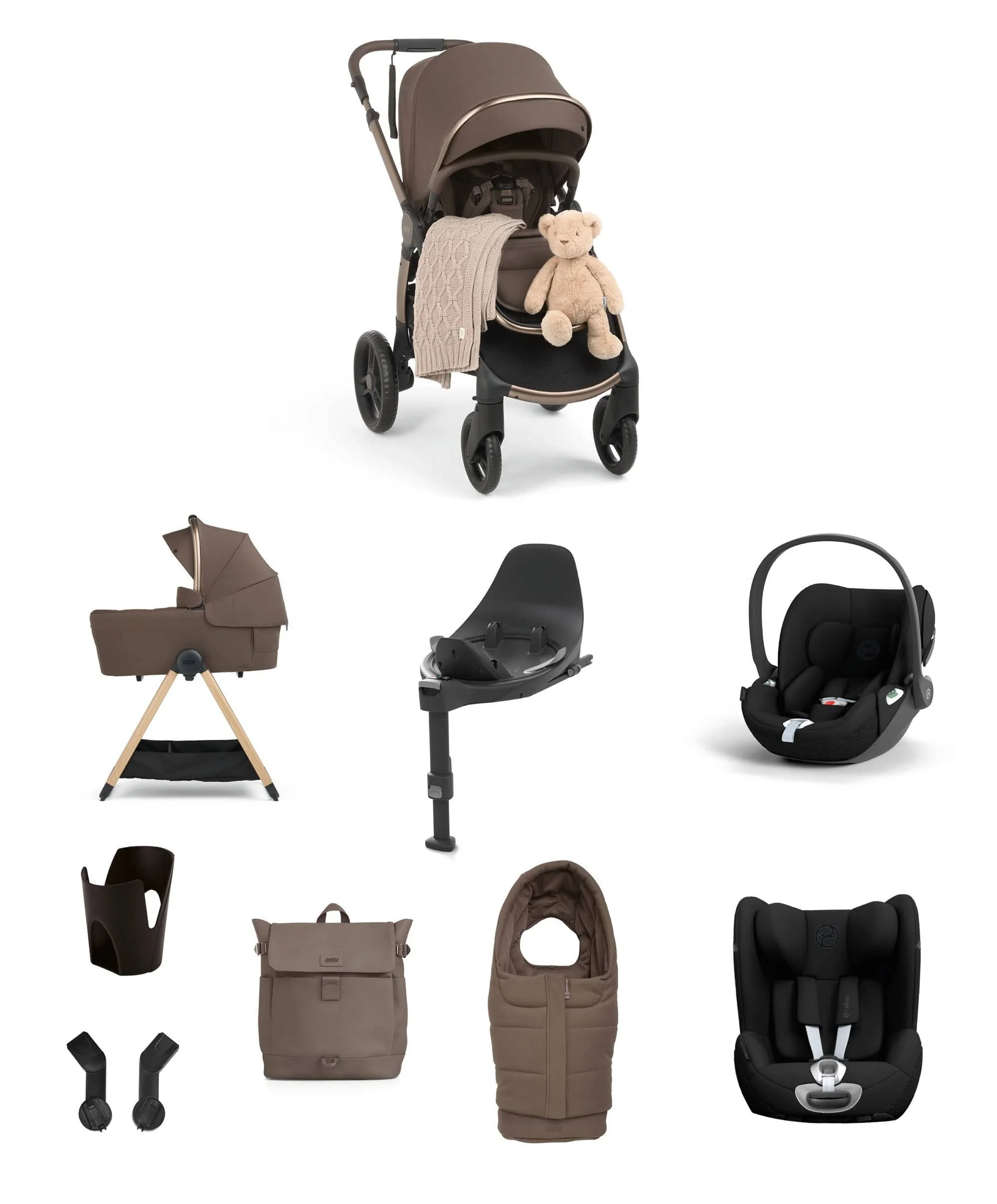 Ocarro 2 Pushchair Baby to Toddler Travel Bundle with Cybex Cloud T & Sirona T (12 Pieces) – Crema