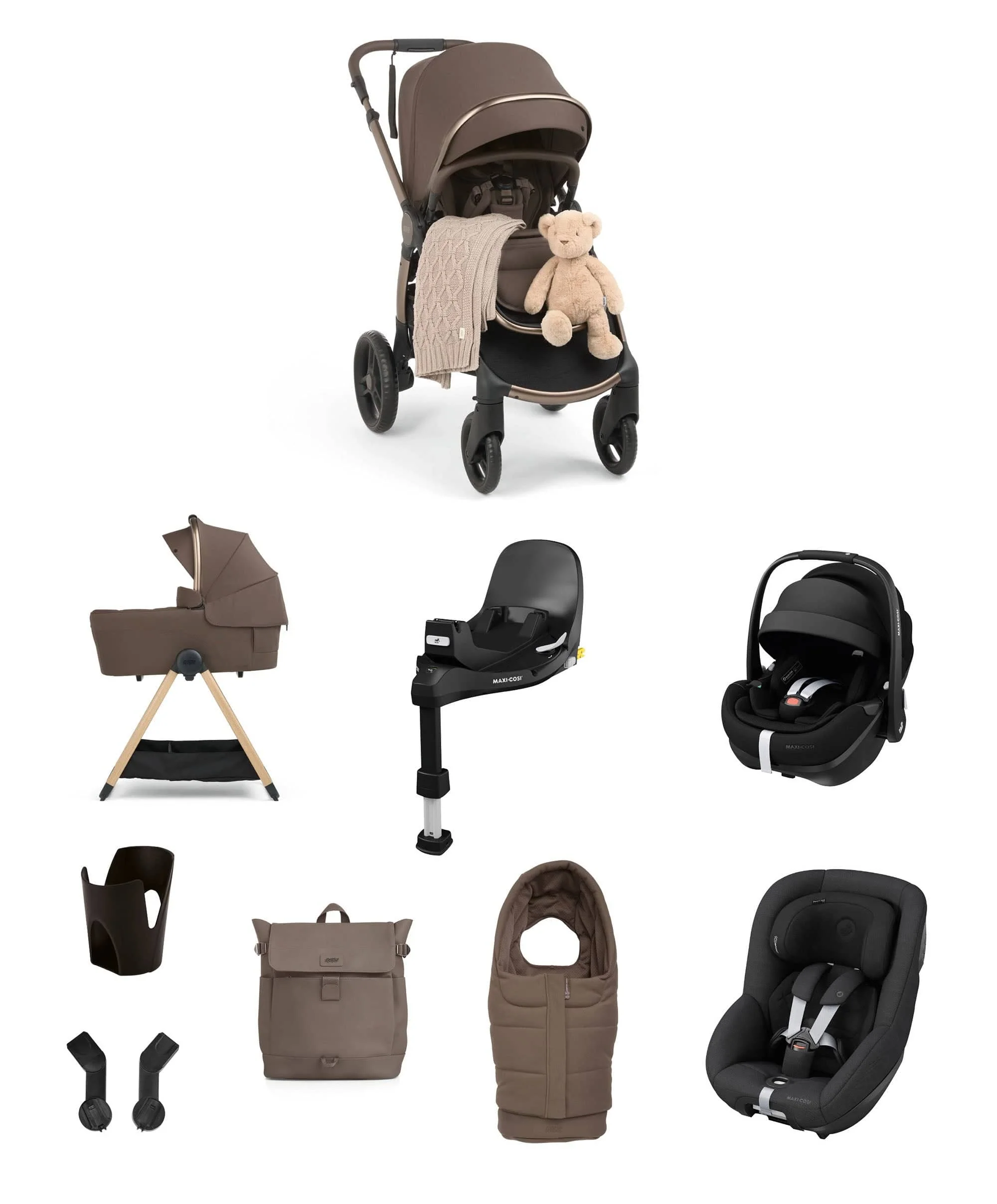 Ocarro 2 Pushchair Baby to Toddler Travel Bundle with Maxi-Cosi Pebble 360 Pro2 & Pearl 360 Pro (12 Pieces) – Crema