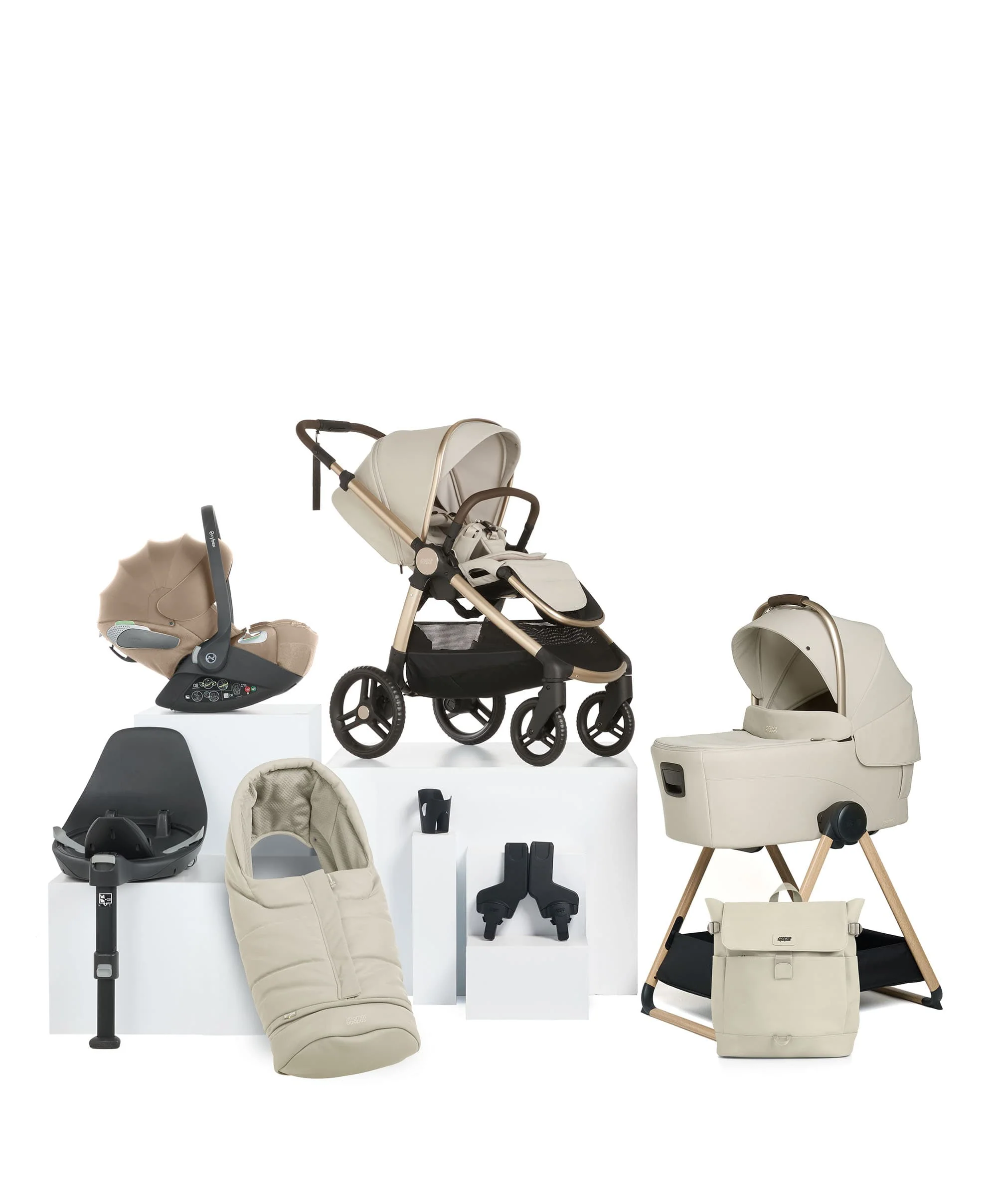 Ocarro 2 Complete Pushchair Bundle with Cybex Cloud T i-Size Rotating Baby Car Seat & Base - (9 Pieces) - Shell/Cozy Beige