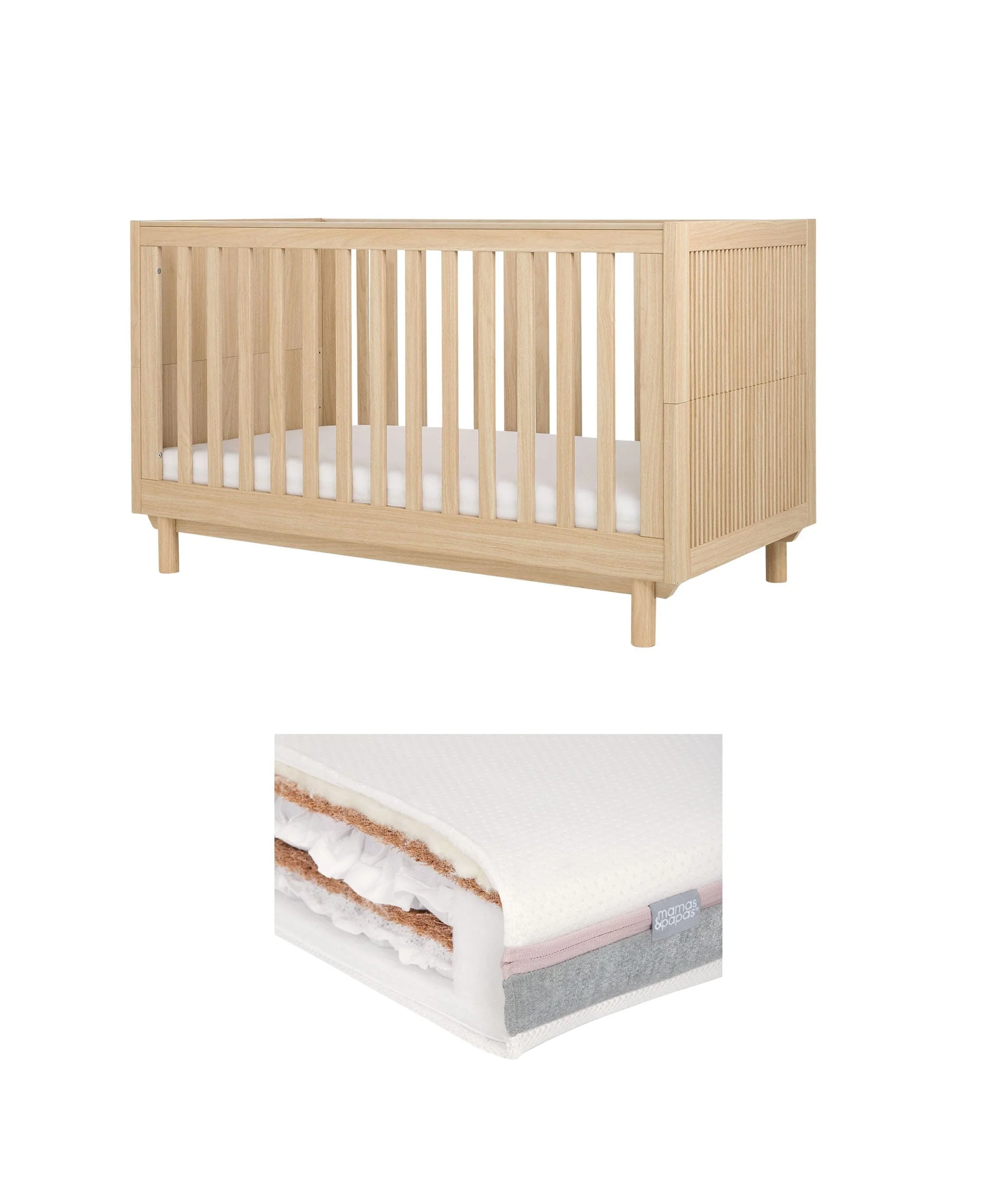 Oska Cotbed & Luxury Hybrid Twin Cotbed Mattress Bundle - Oak